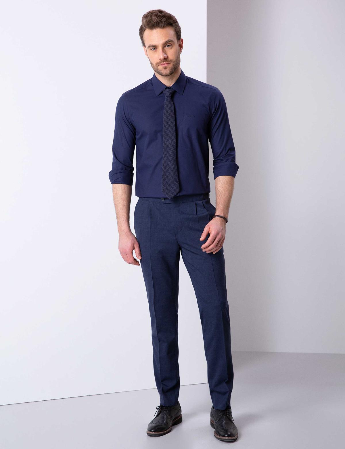 Lacivert Regular Fit Uzun Kollu Basic Gömlek - 50204594037