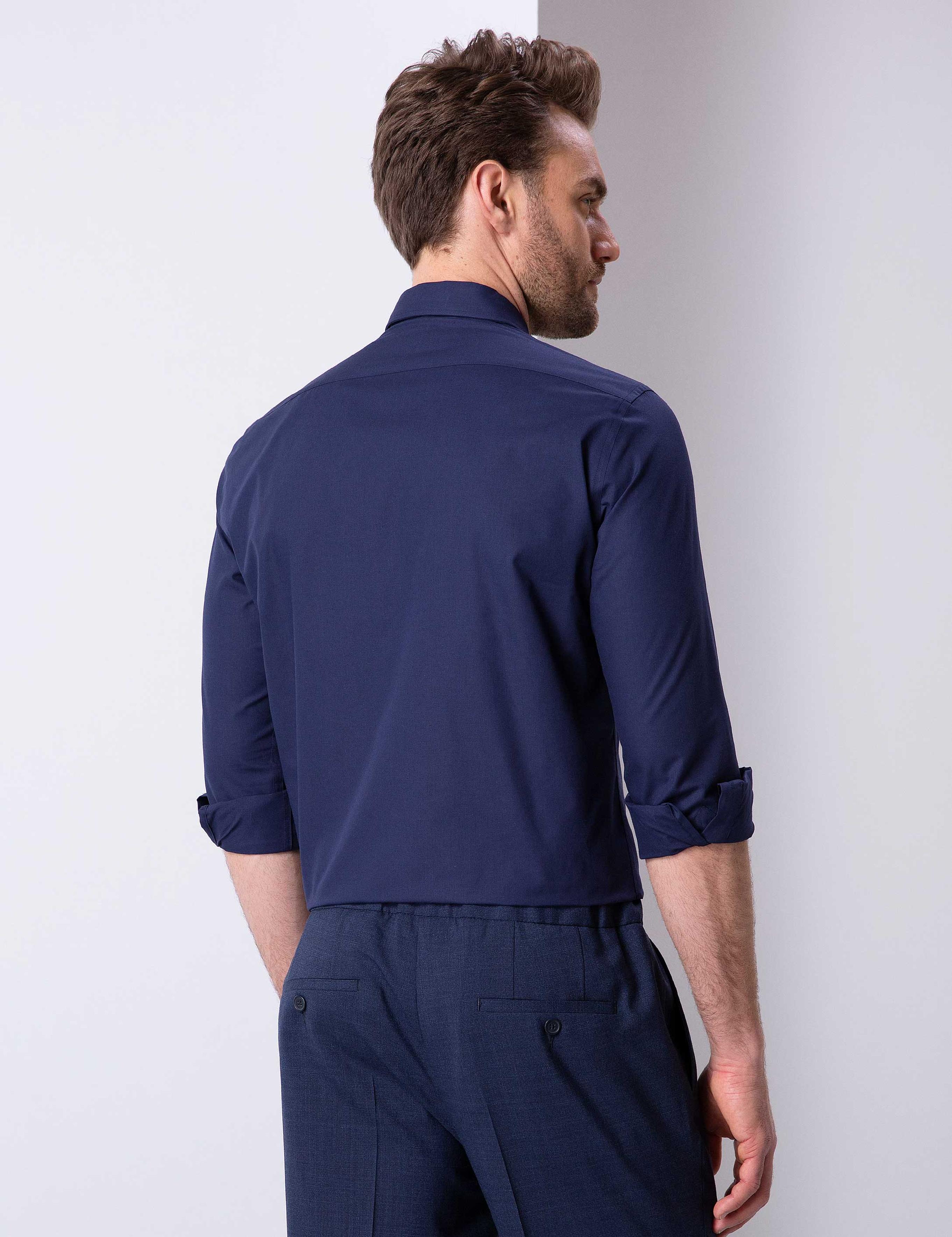 Lacivert Regular Fit Uzun Kollu Basic Gömlek