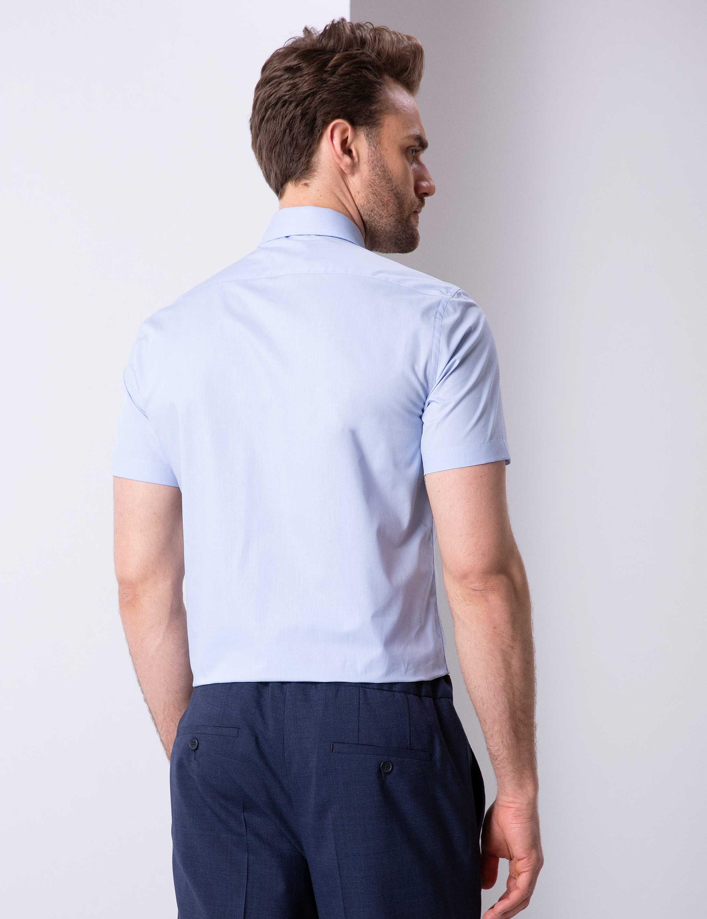 Açık Mavi Regular Fit Basic Kısa Kollu Gömlek