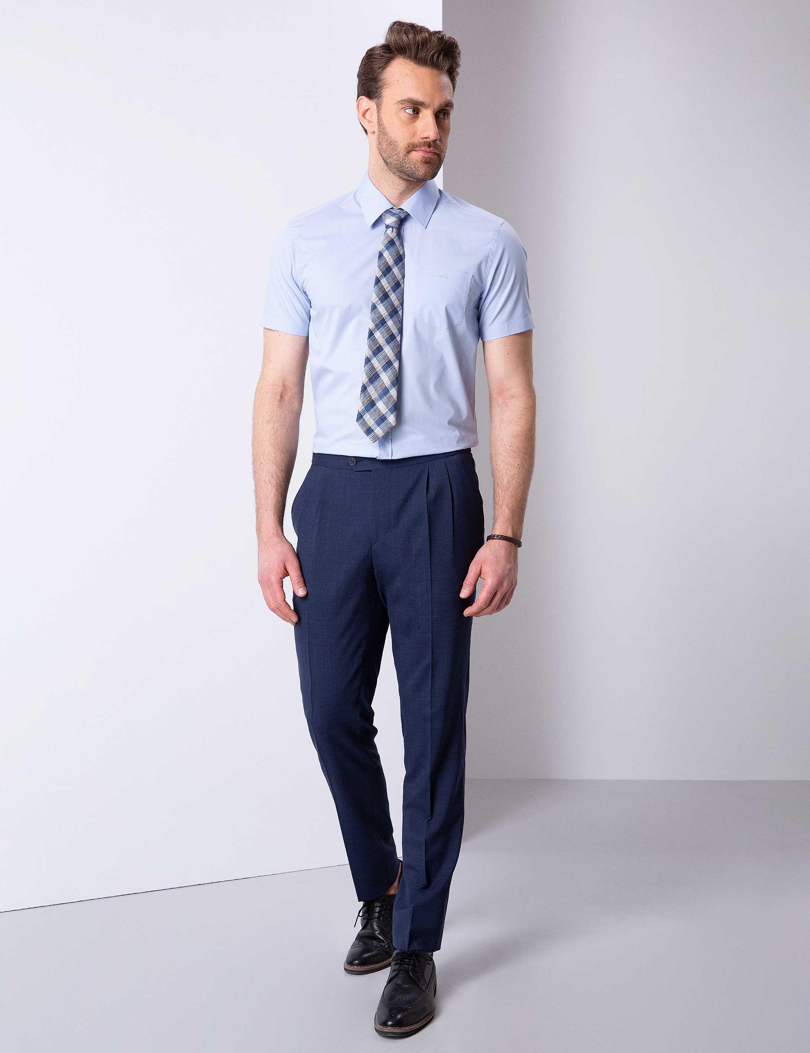 Açık Mavi Regular Fit Basic Kısa Kollu Gömlek