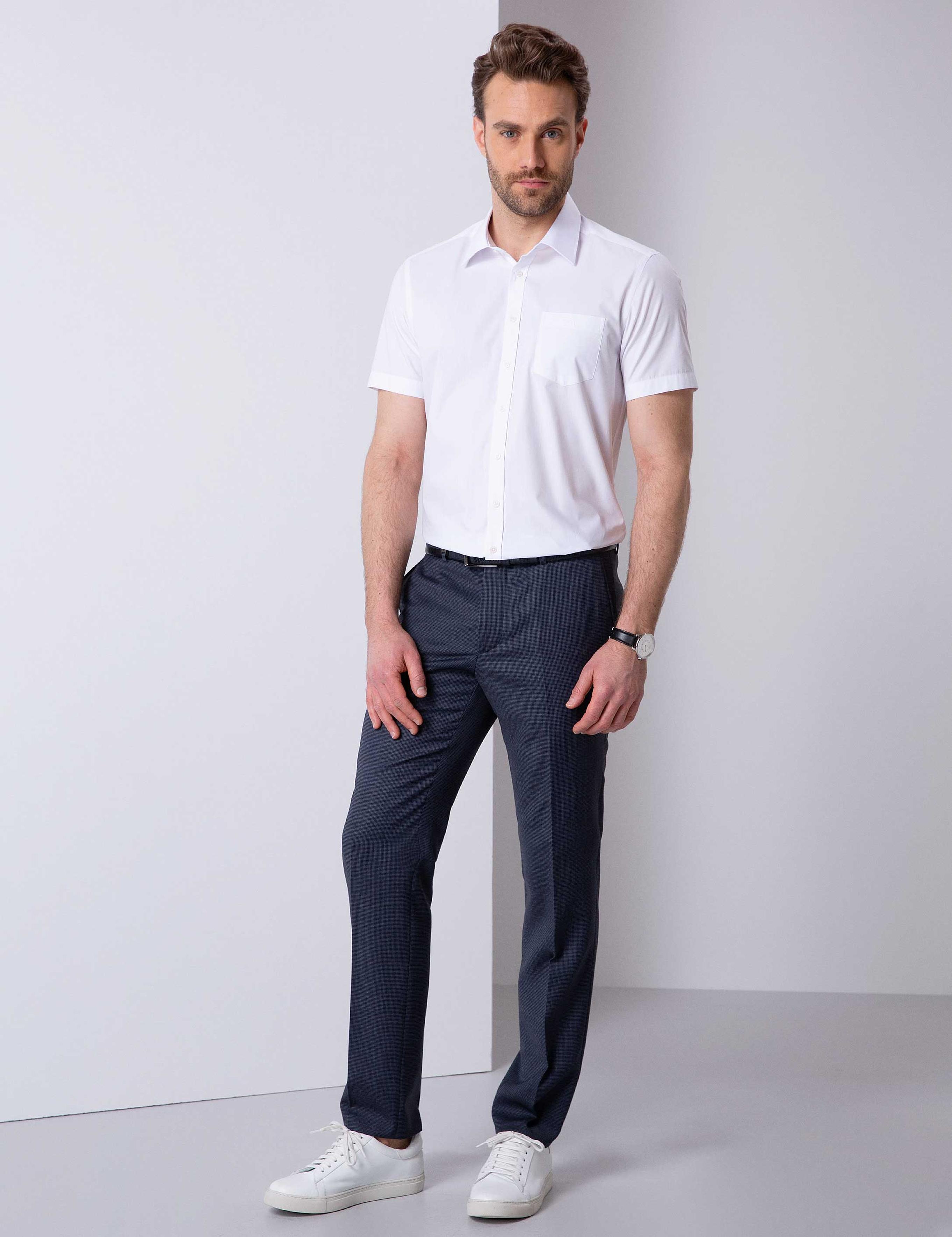 Beyaz Regular Fit Kısa Kollu Gömlek