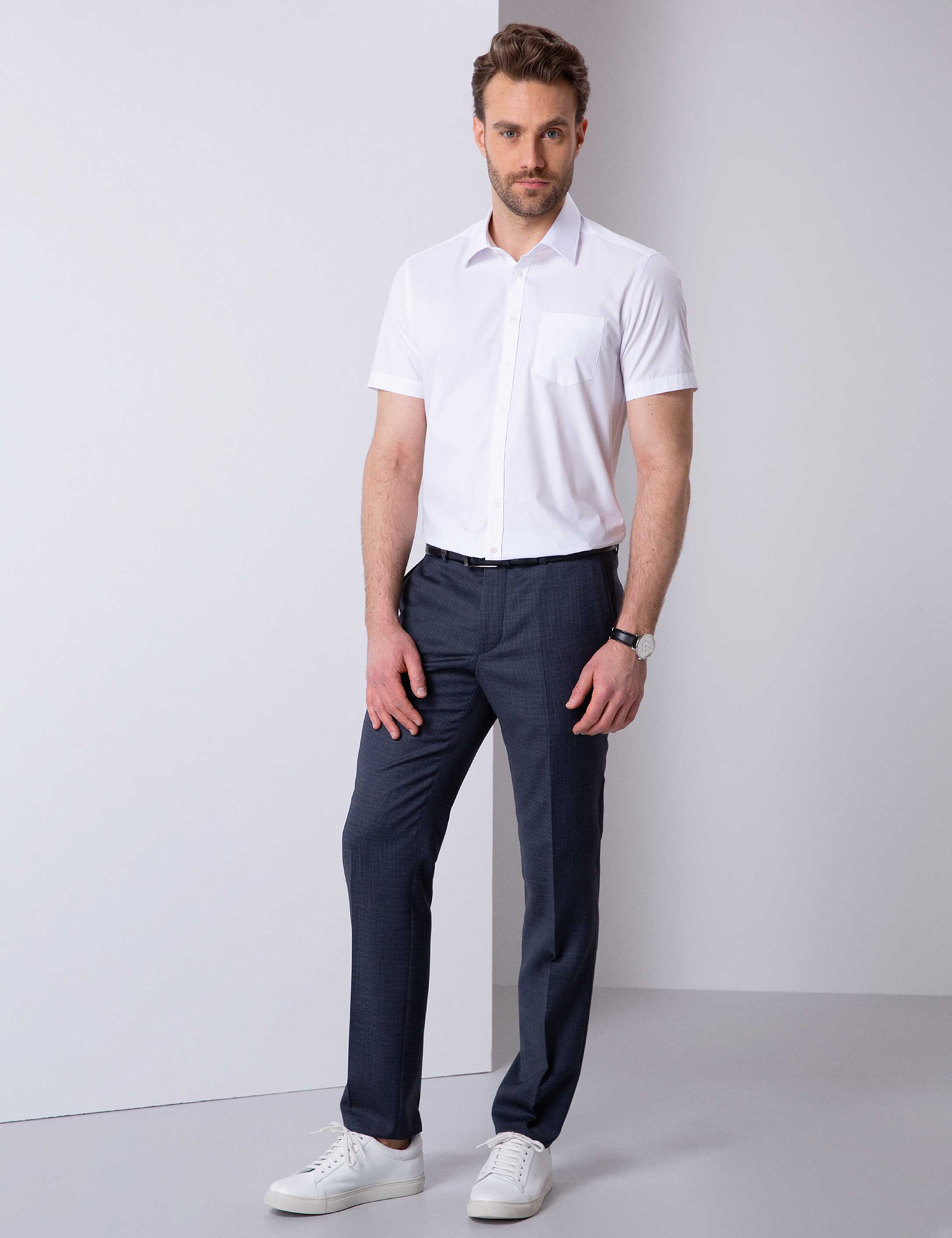 Beyaz Regular Fit Kısa Kollu Gömlek