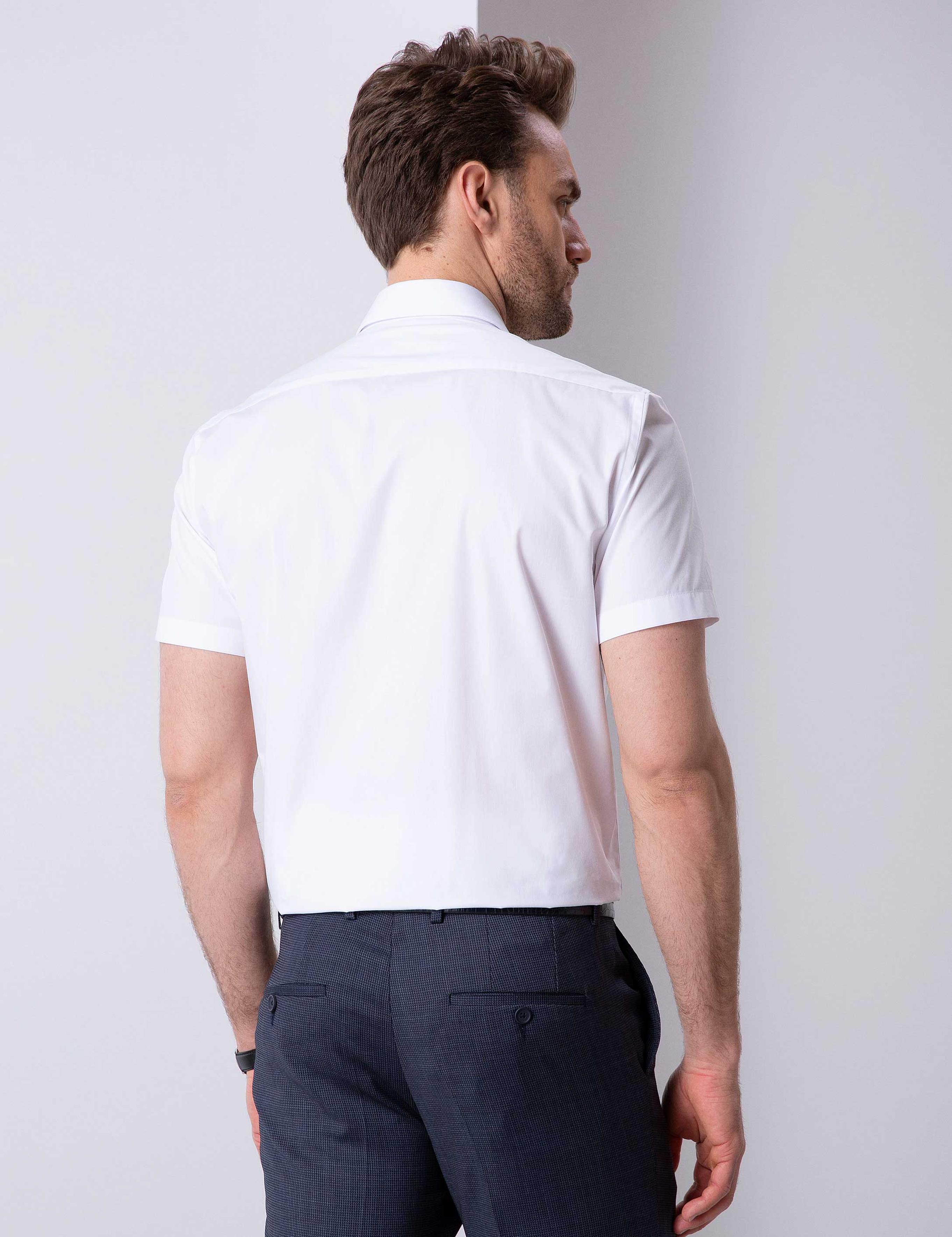 Beyaz Regular Fit Kısa Kollu Gömlek