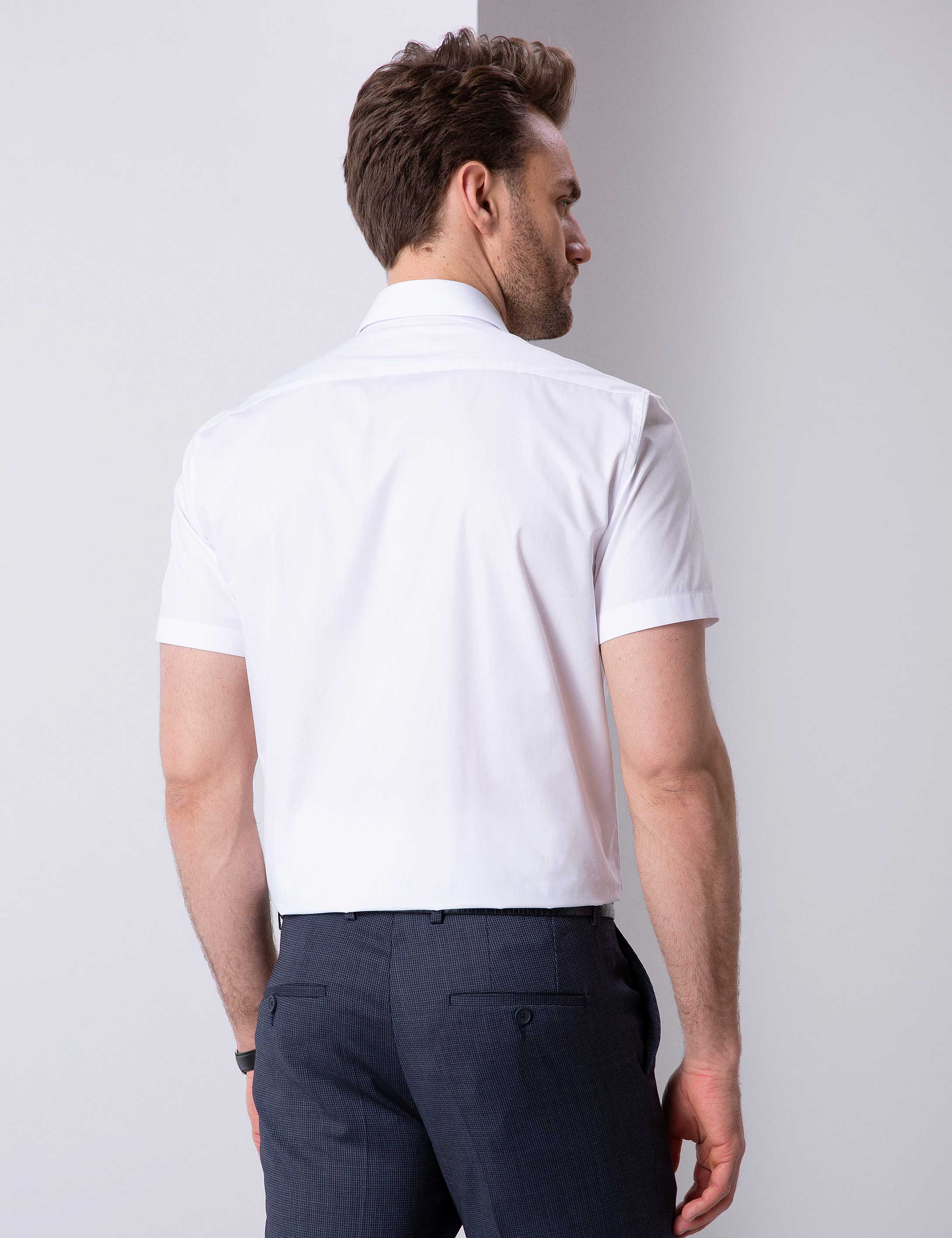 Beyaz Regular Fit Kısa Kollu Gömlek - Image 4
