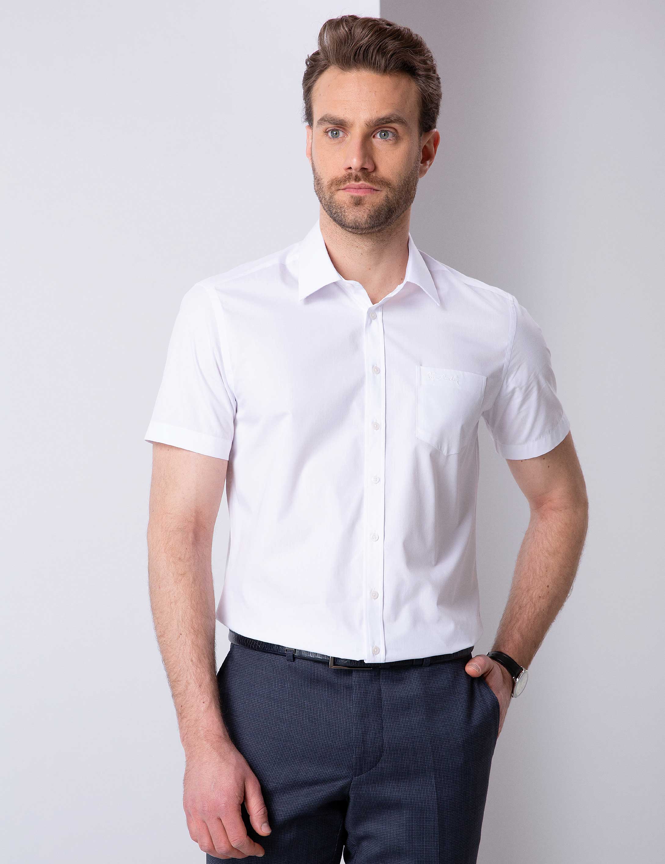 Beyaz Regular Fit Kısa Kollu Gömlek