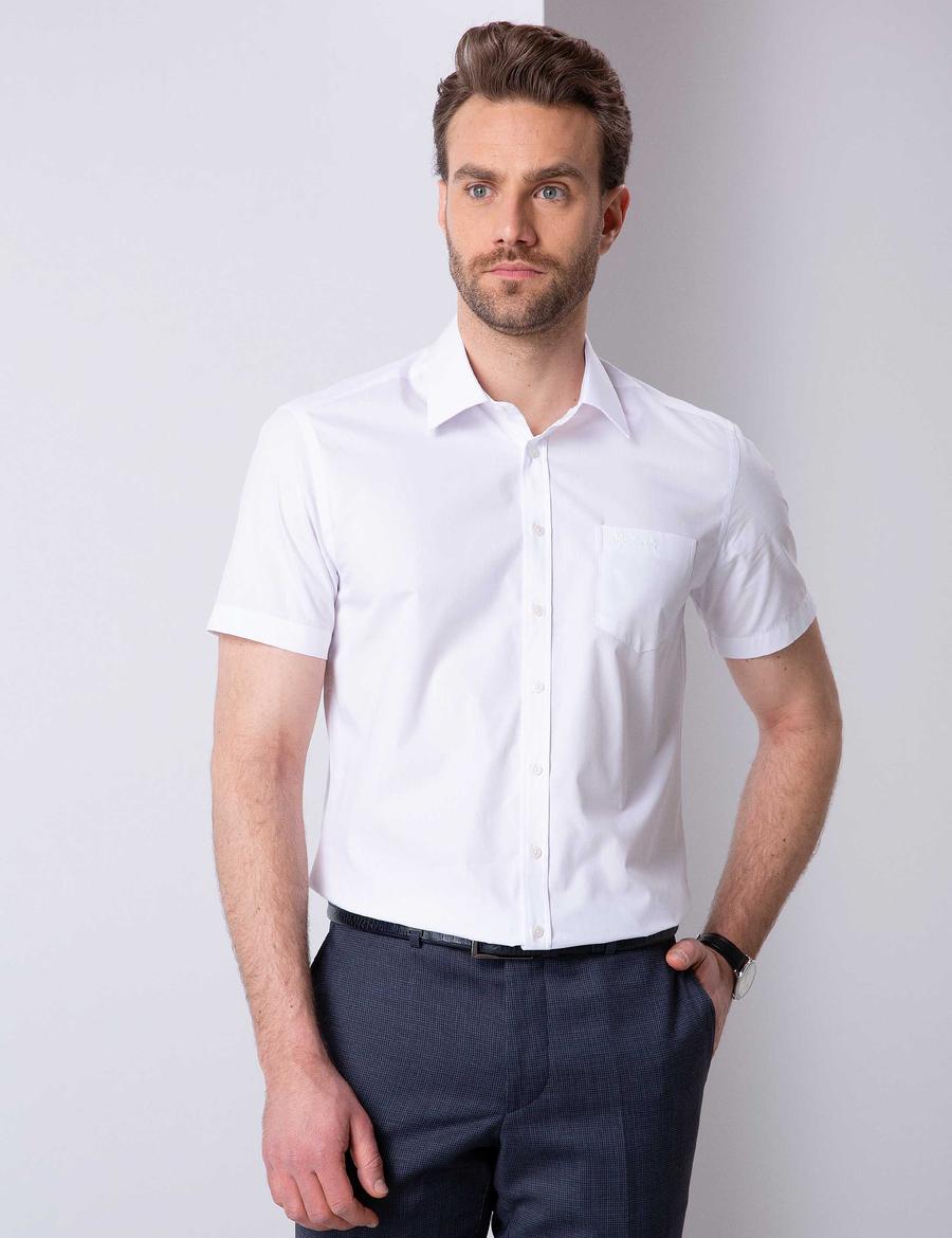 Beyaz Regular Fit Kısa Kollu Gömlek