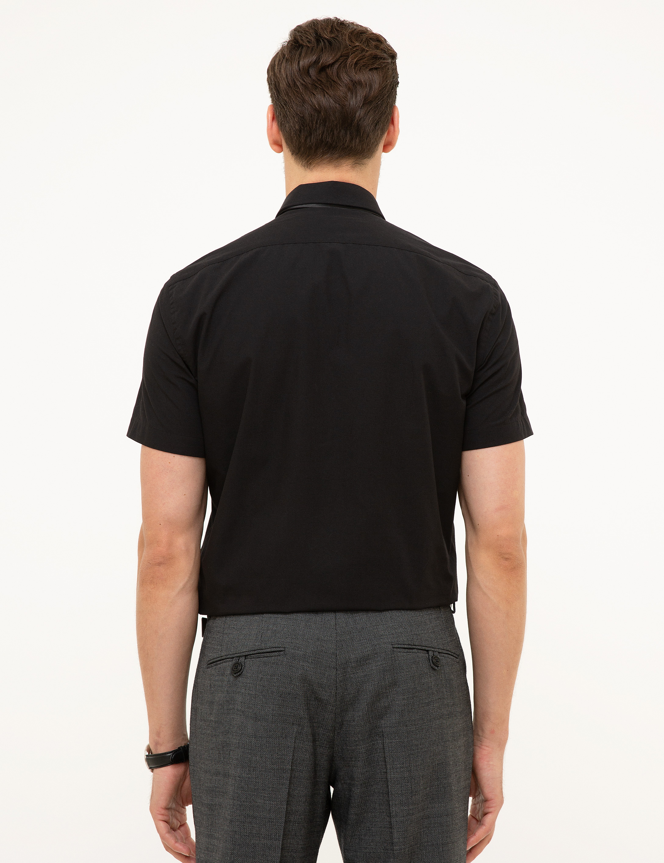 Siyah Regular Fit Kısa Kollu Gömlek - Image 3