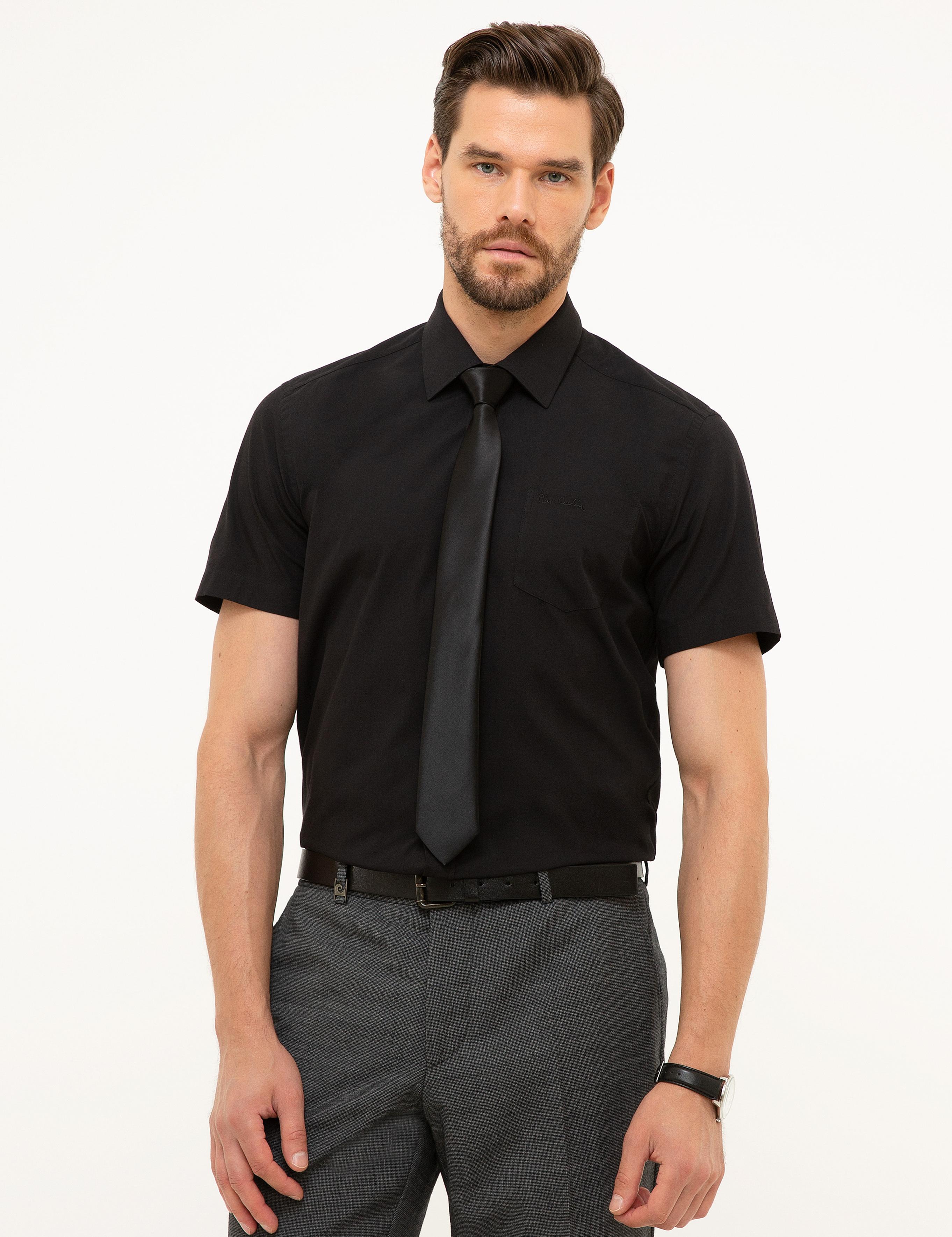 Siyah Regular Fit Kısa Kollu Gömlek