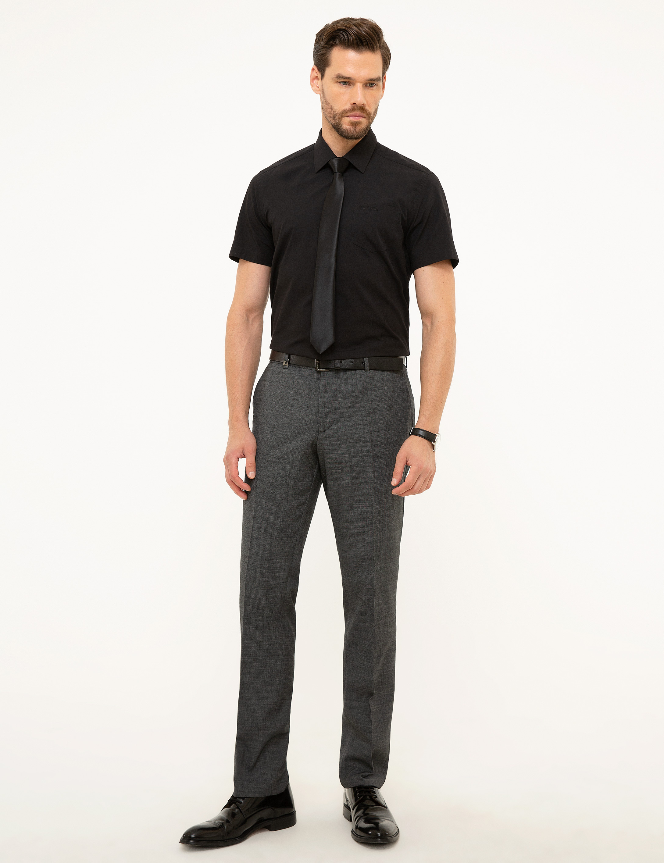 Siyah Regular Fit Kısa Kollu Gömlek - Image 4