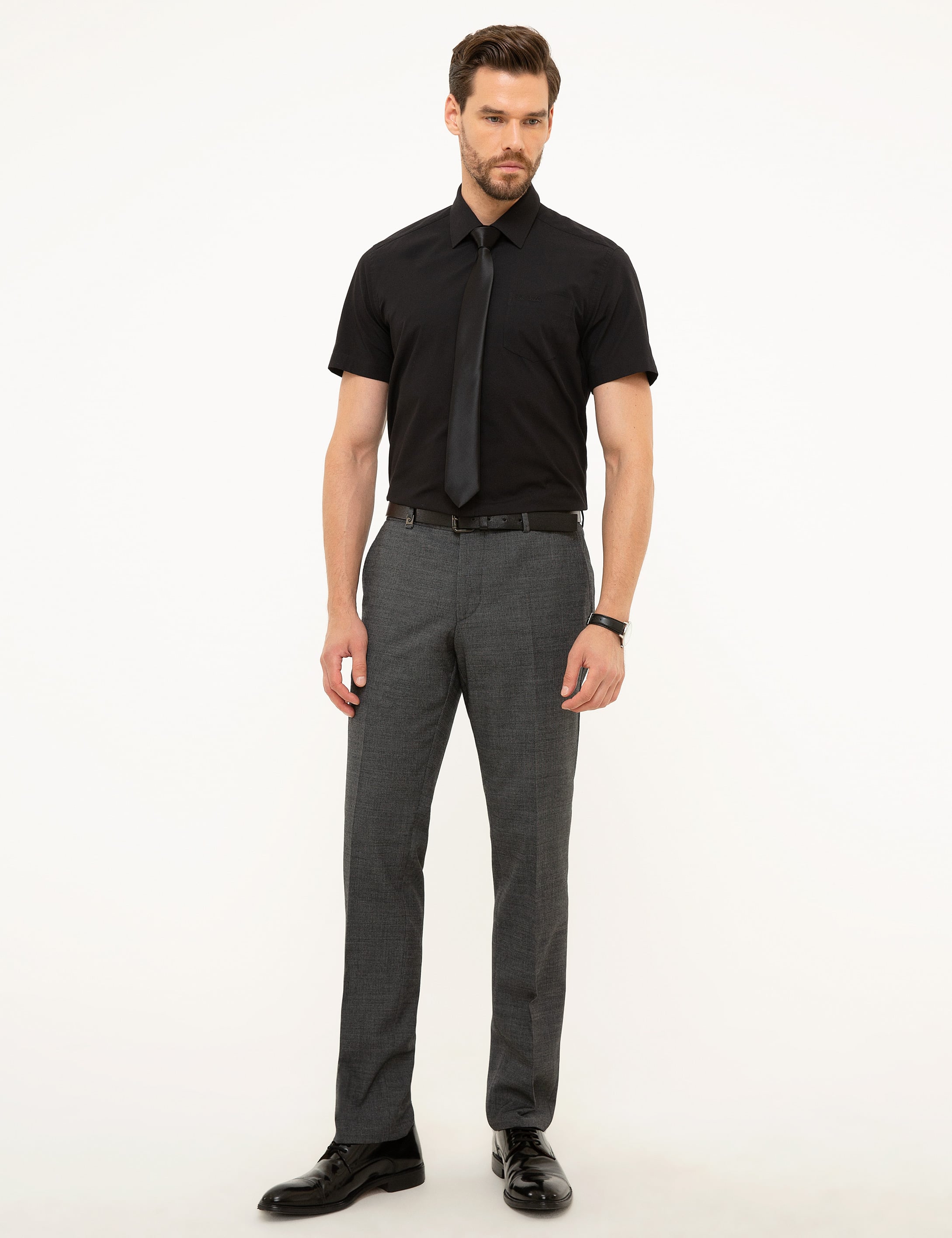 Siyah Regular Fit Kısa Kollu Gömlek