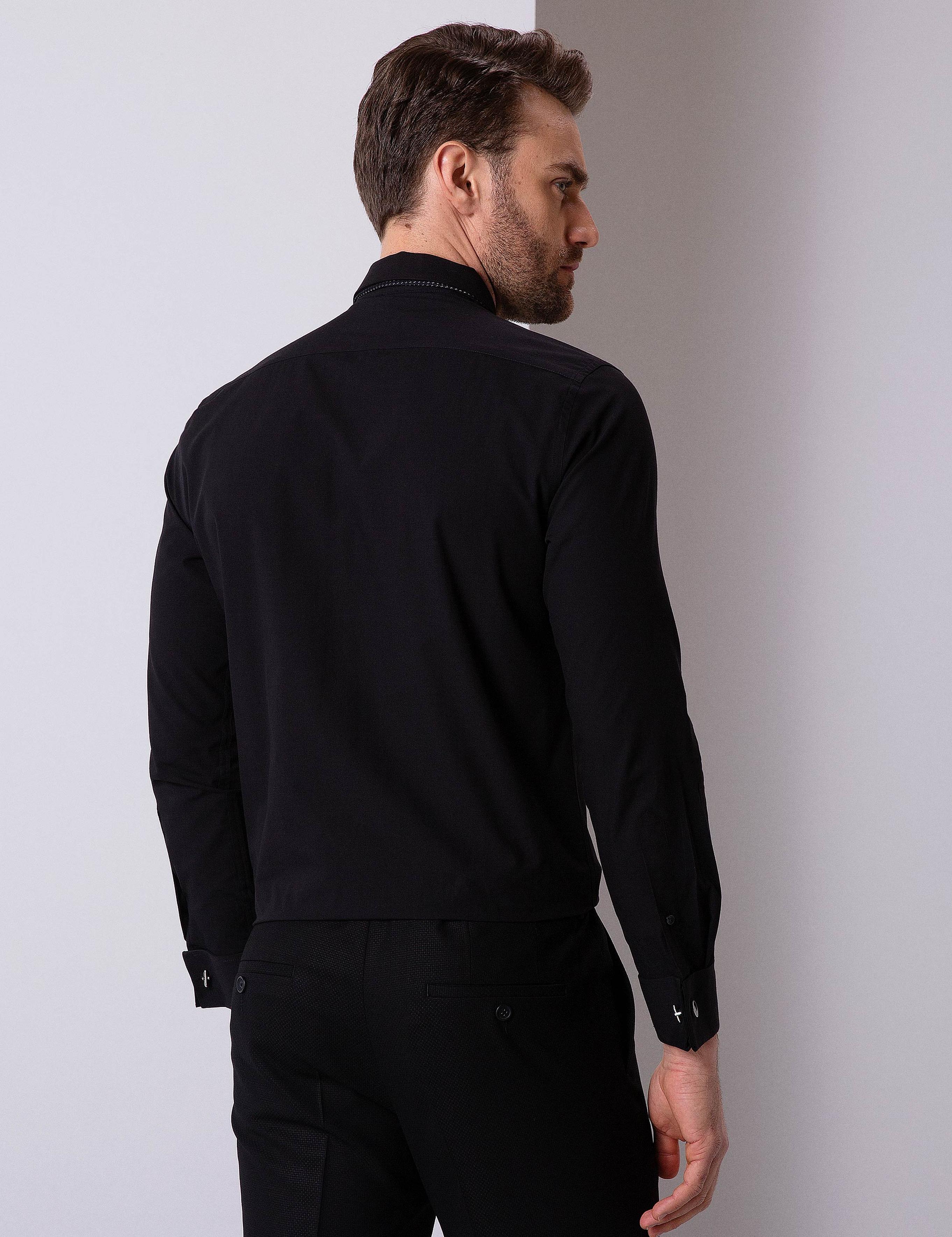 Siyah Slim Fit Uzun Kollu Basic Gömlek