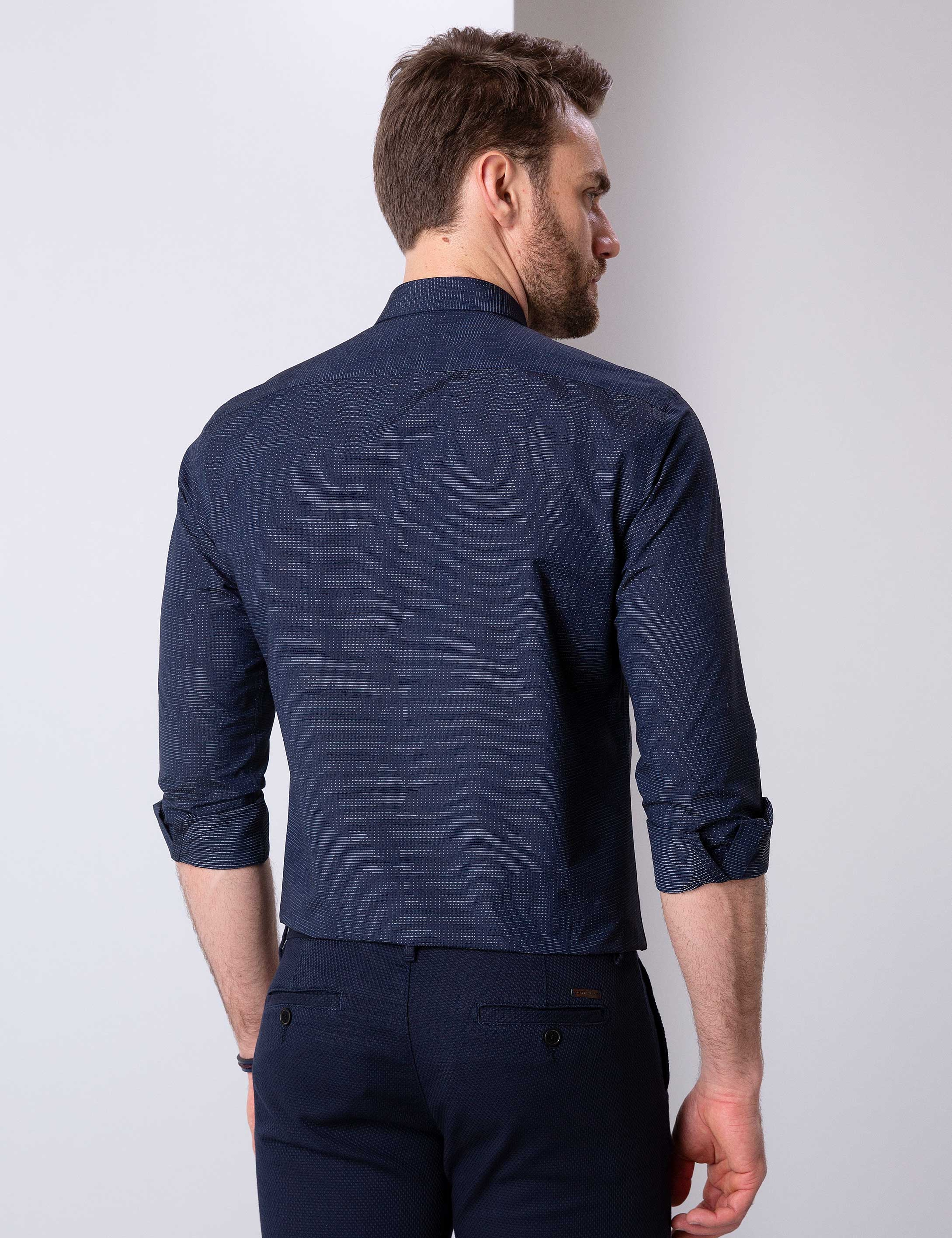 Lacivert Slim Fit Gömlek - Image 3