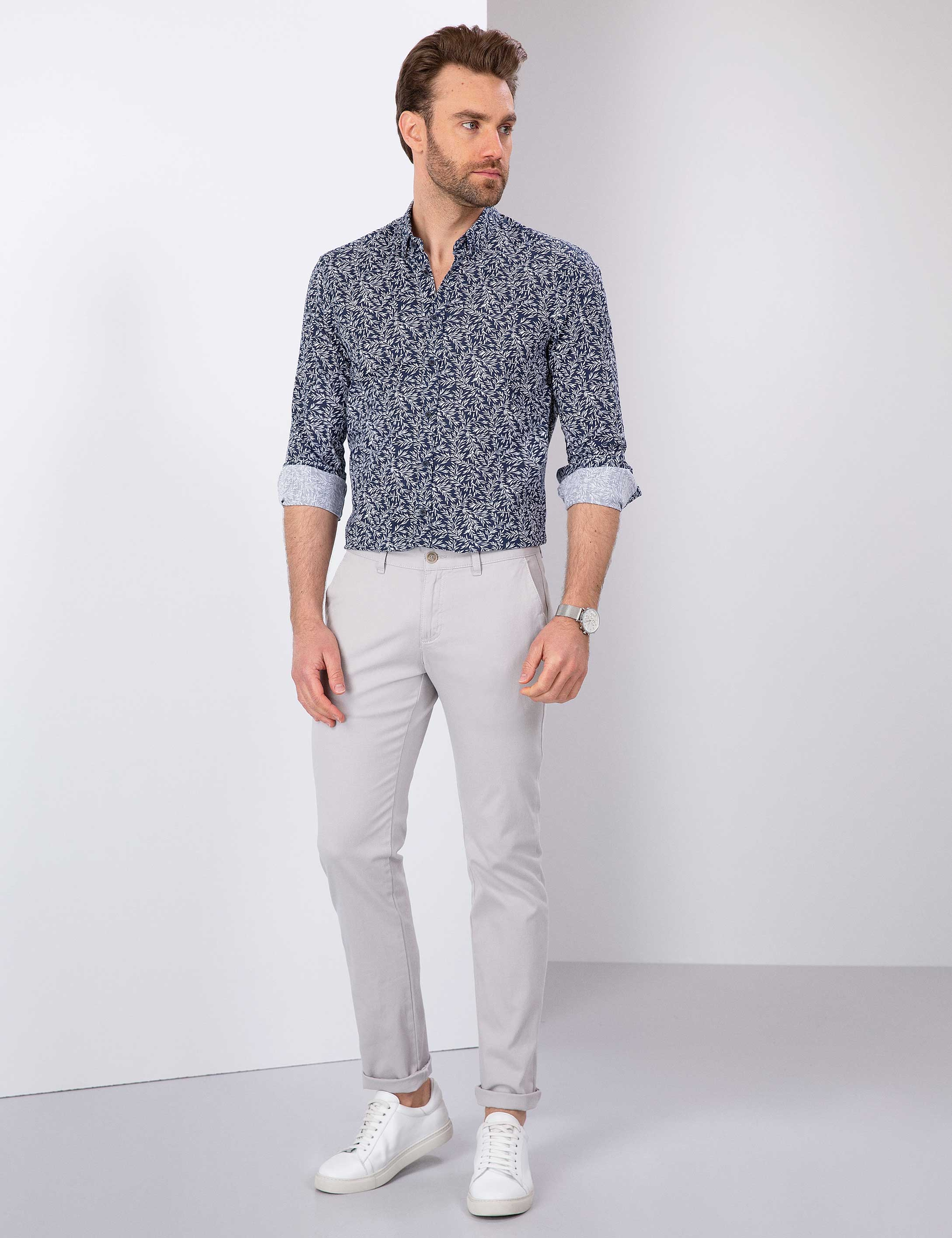 Koyu Mavi Slim Fit Gömlek - Image 4
