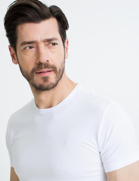 Beyaz Ex.Slim Fit Bisiklet Yaka T-Shirt - 50192736005