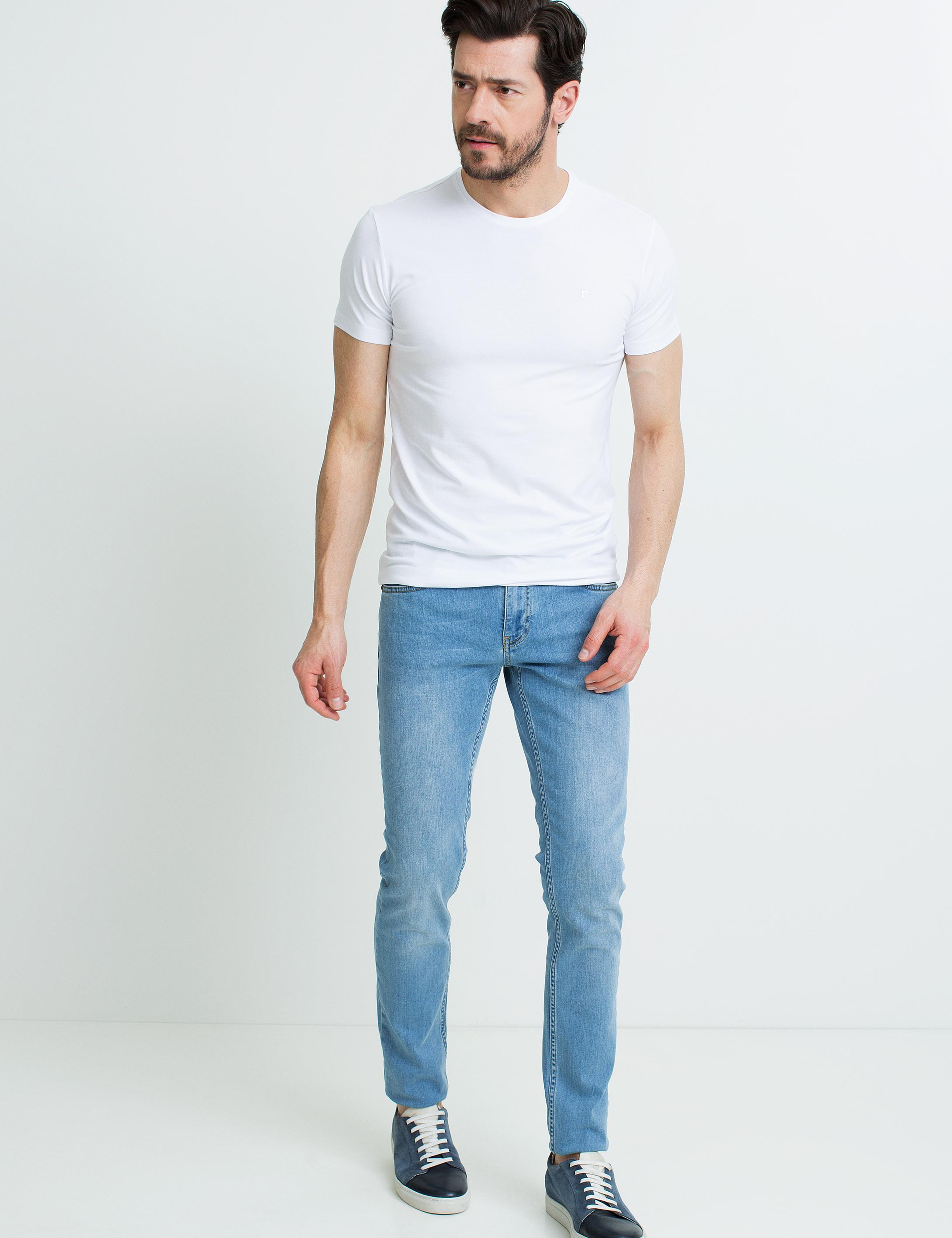 Beyaz Ex.Slim Fit Bisiklet Yaka T-Shirt