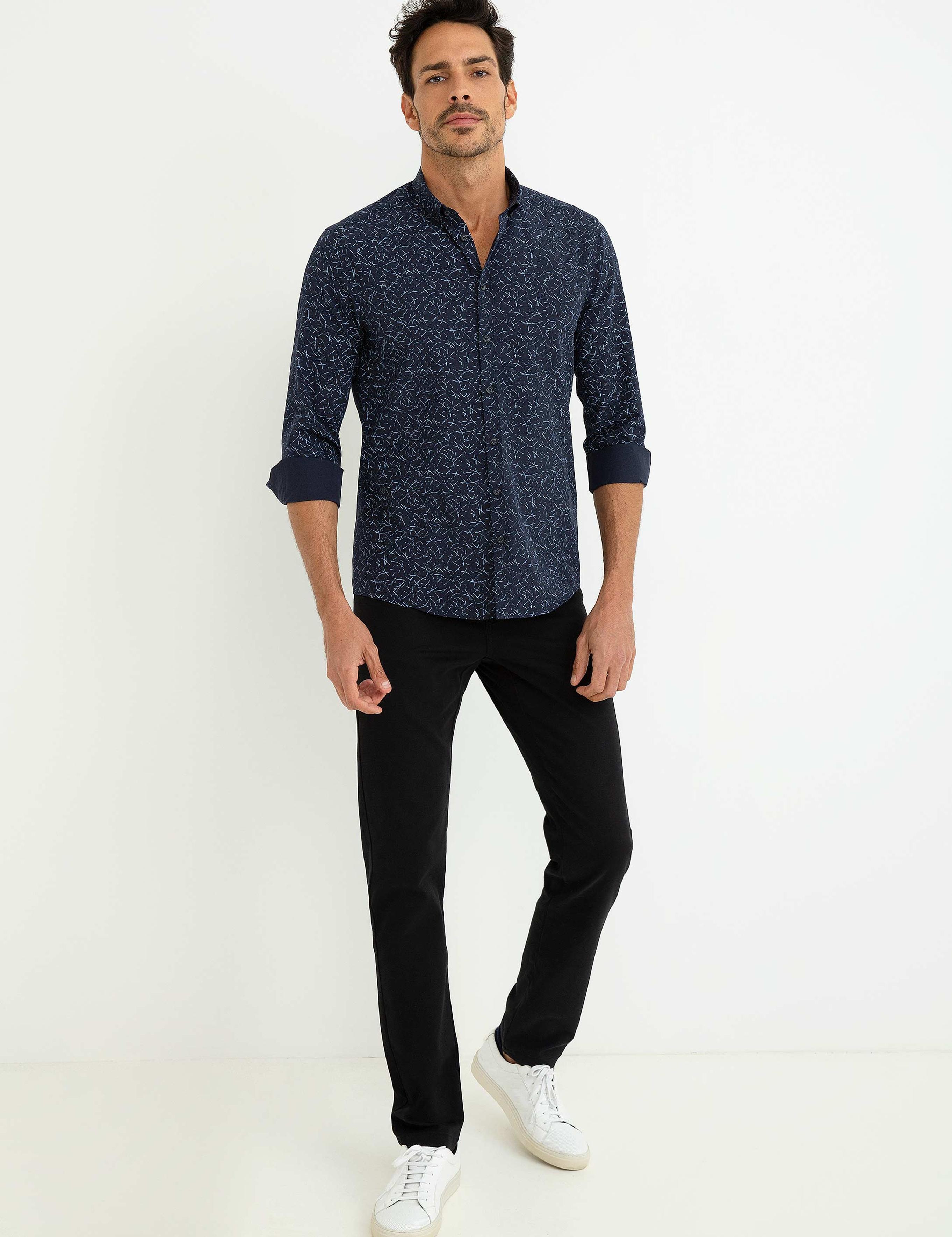 Siyah Slim Fit Kanvas Pantolon