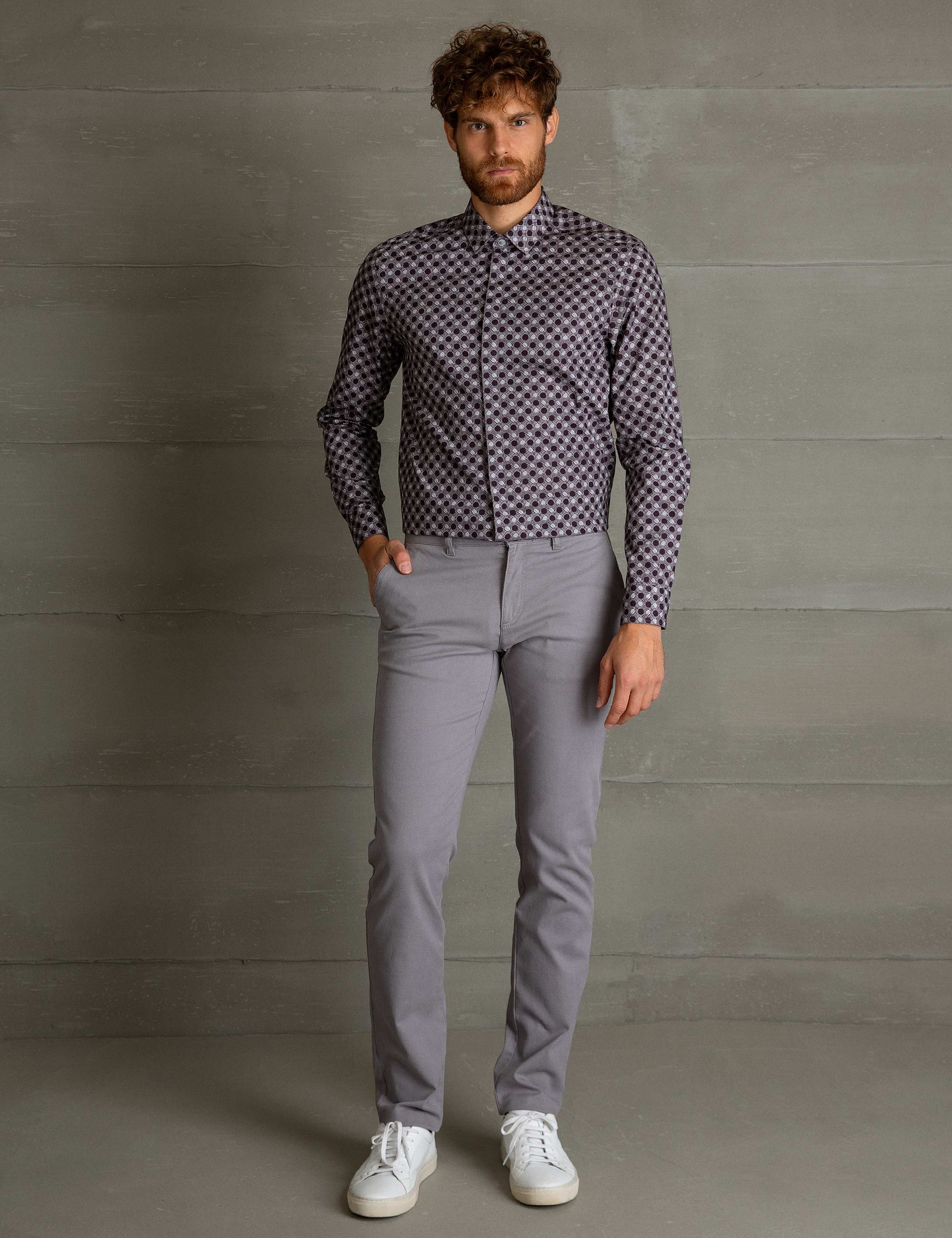 Gri Slim Fit Kanvas Pantolon - Image 1