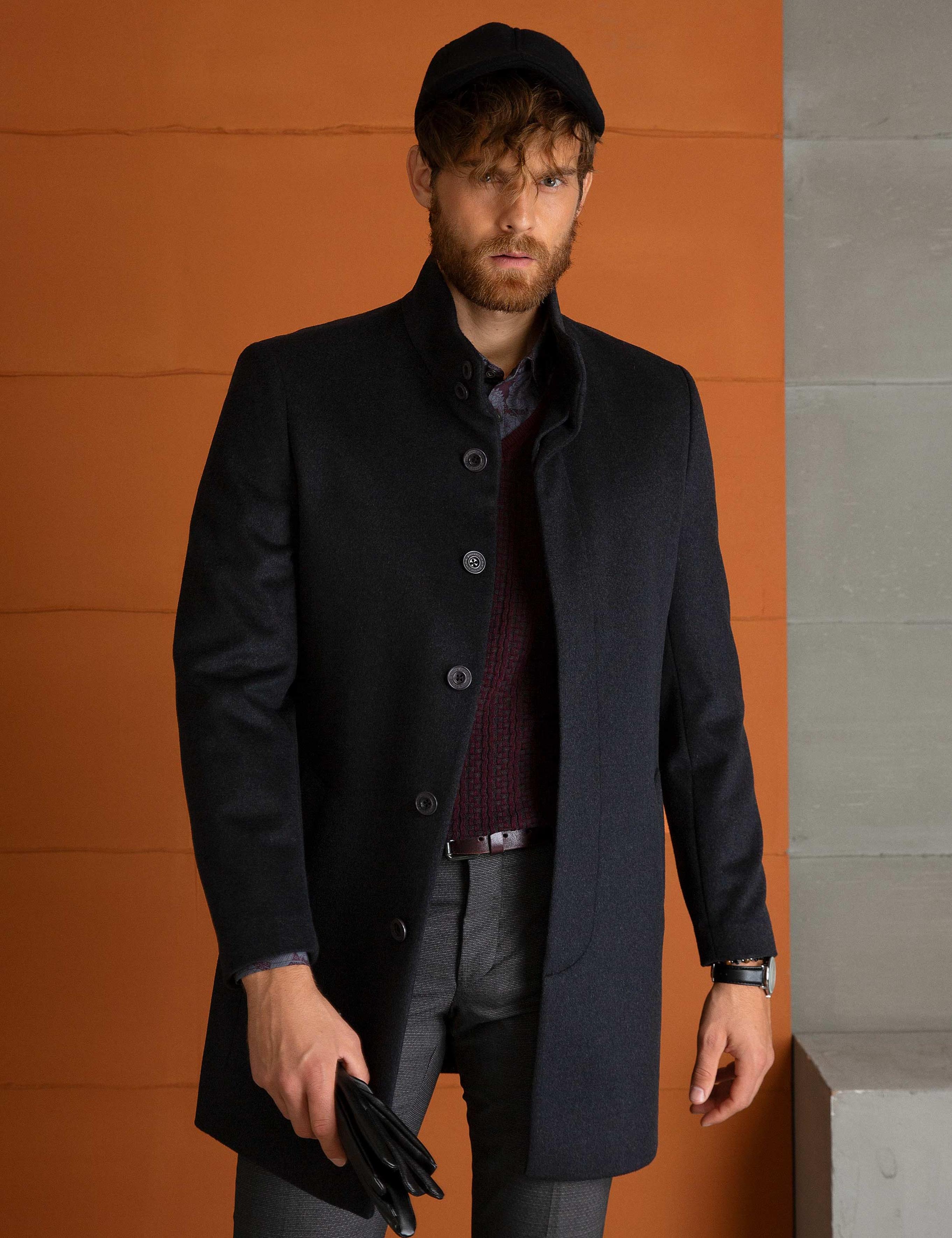 Antrasit Slim Fit Palto