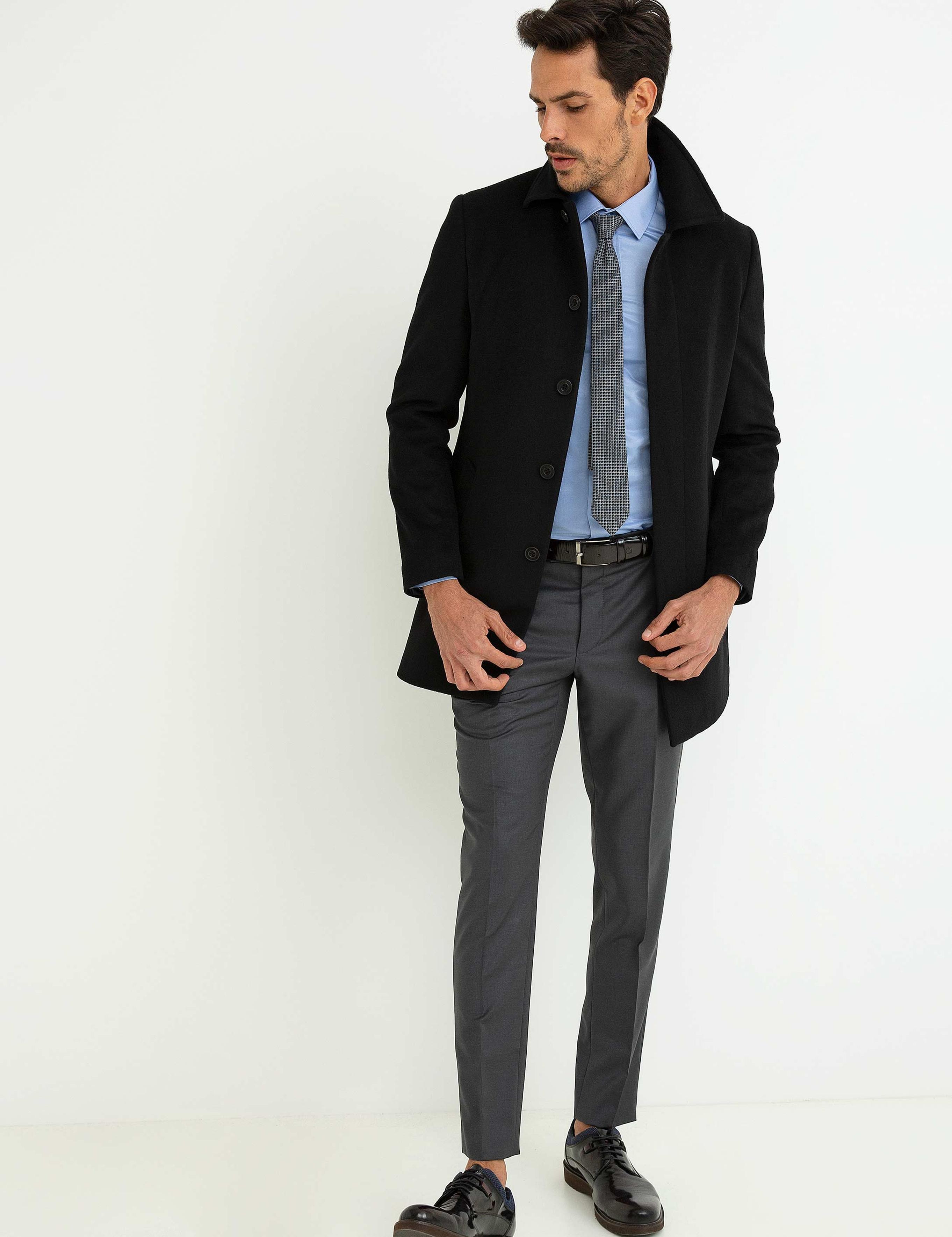 Siyah Slim Fit Kaban
