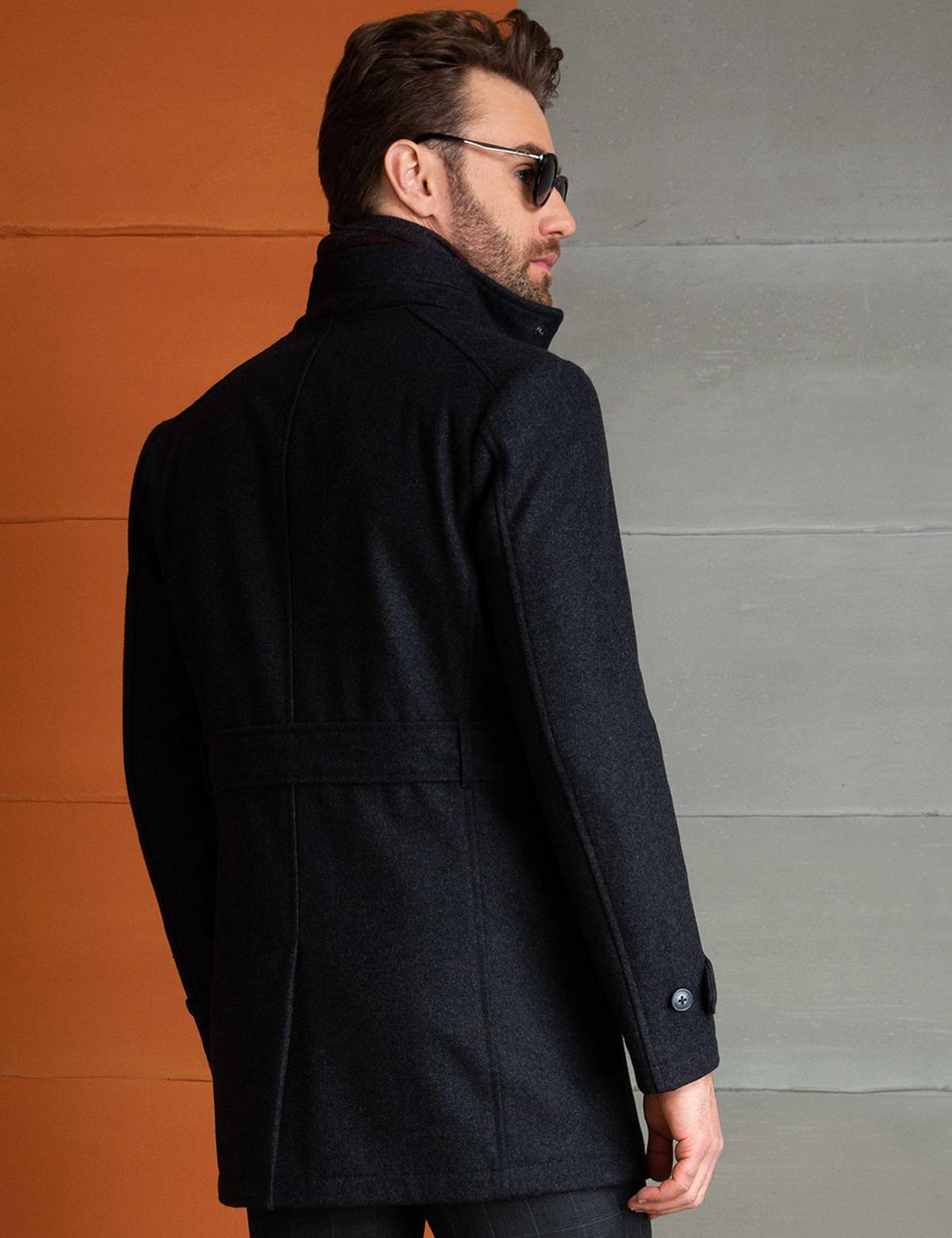 Gri Slim Fit Palto - 50196221031