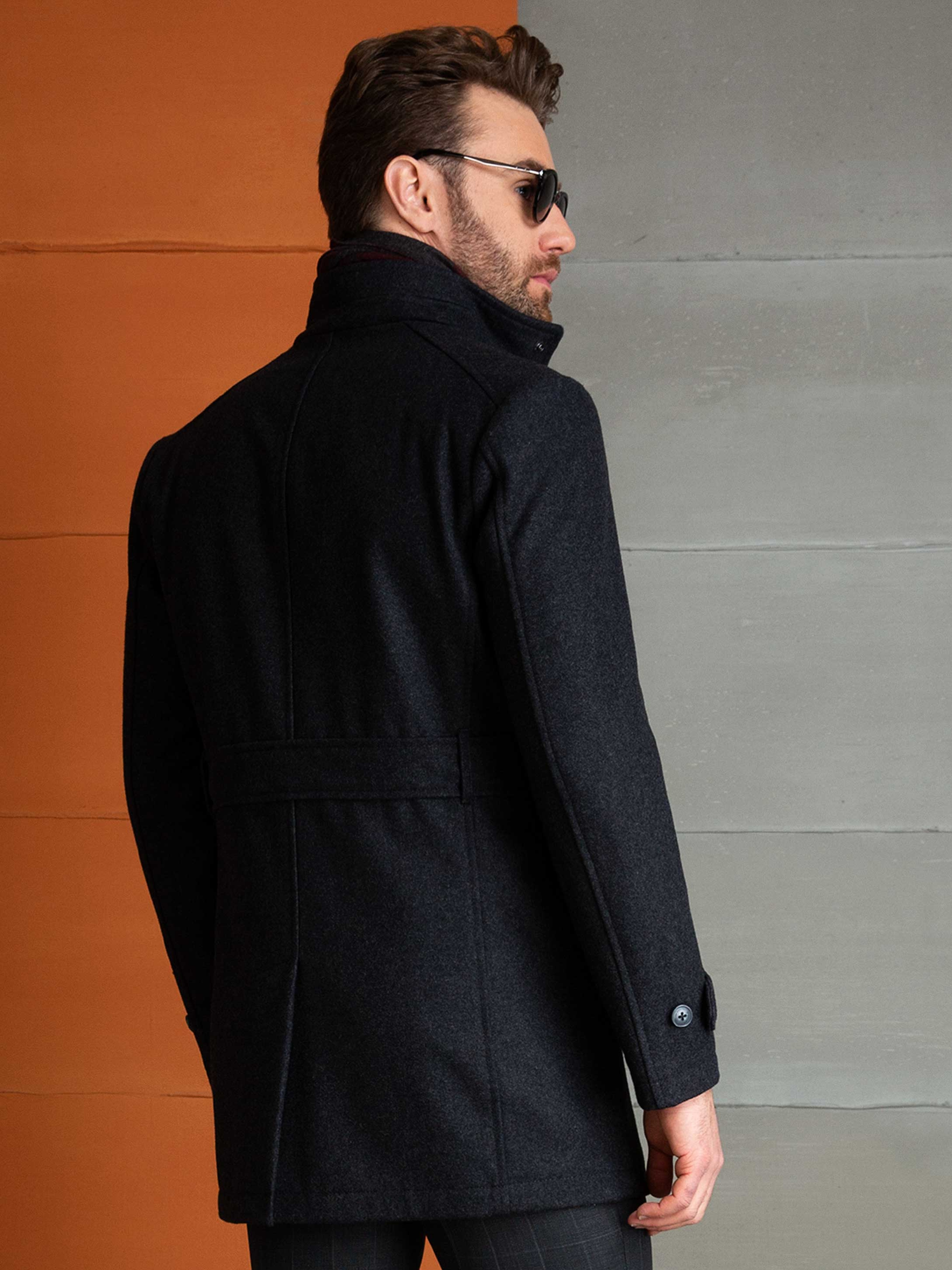 Gri Slim Fit Palto - Image 3