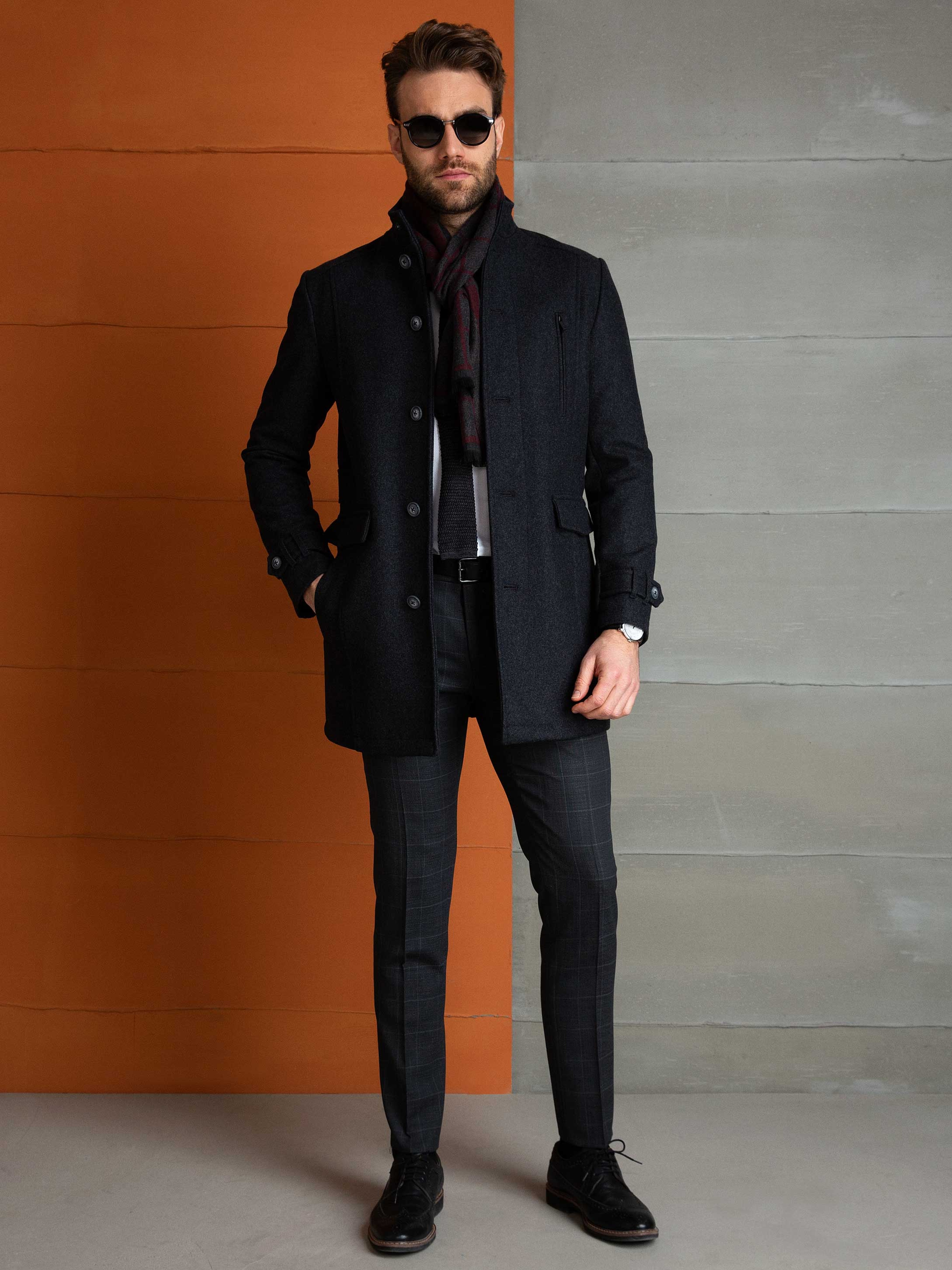 Gri Slim Fit Palto - Image 4