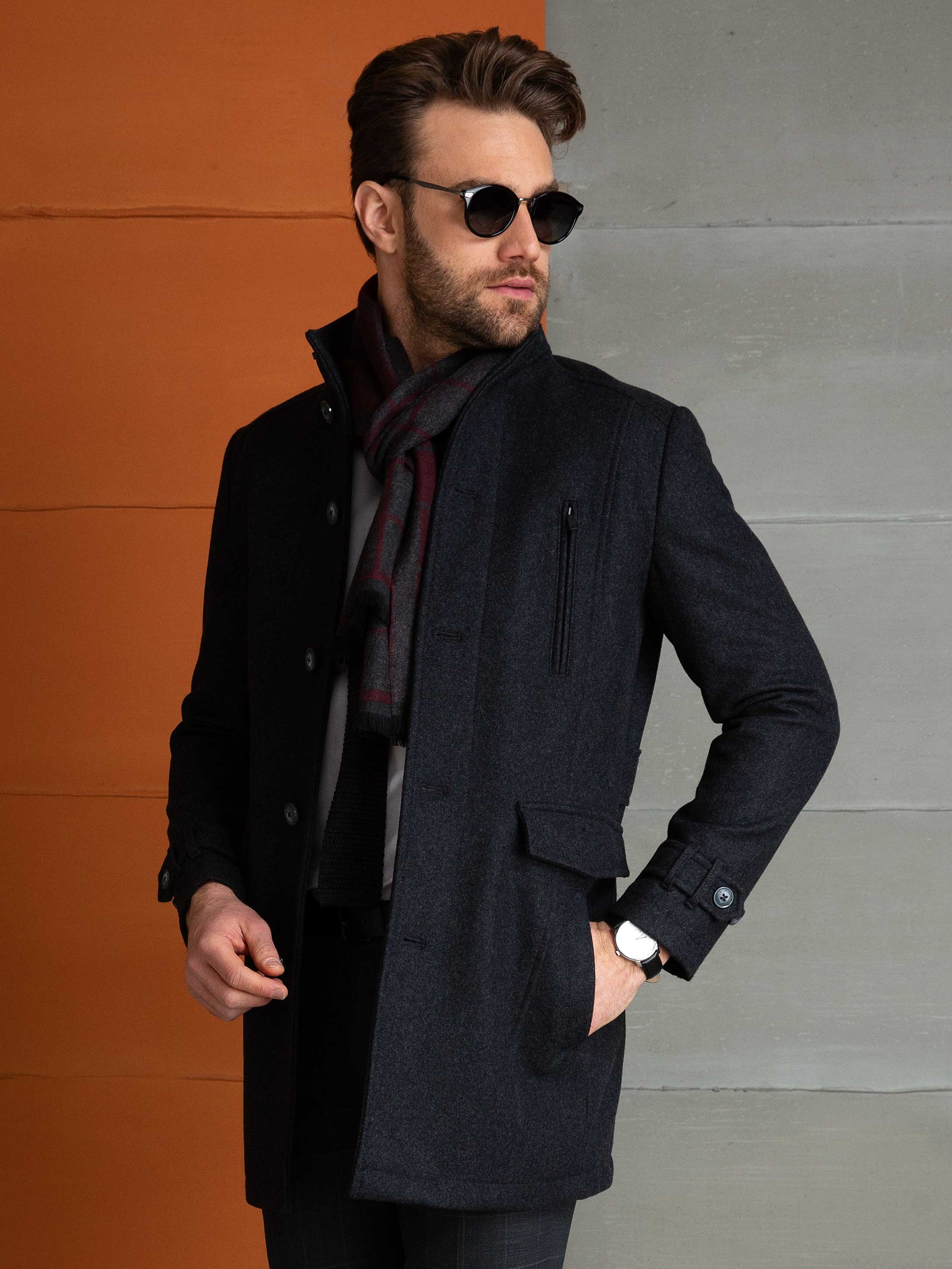Gri Slim Fit Palto - Image 2