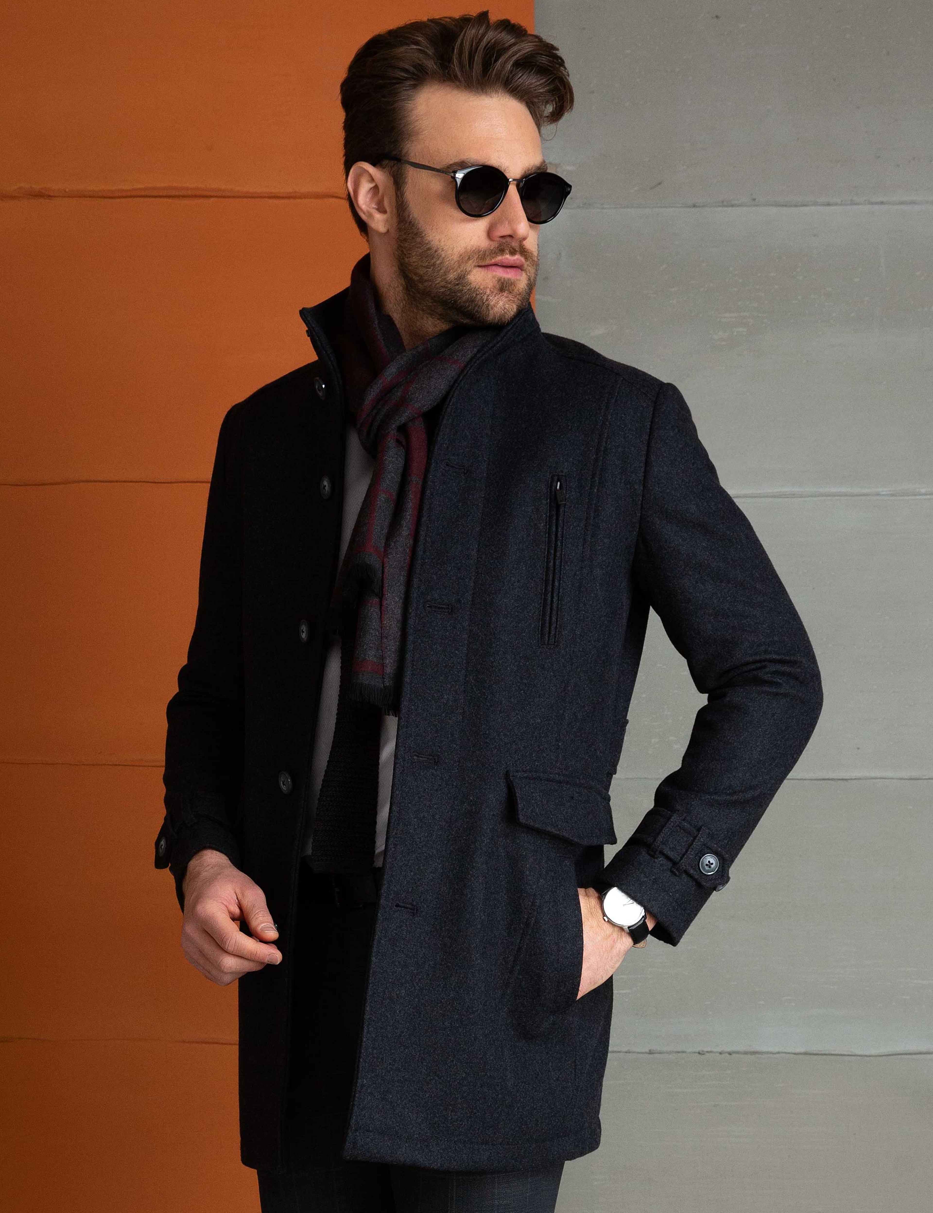 Gri Slim Fit Palto