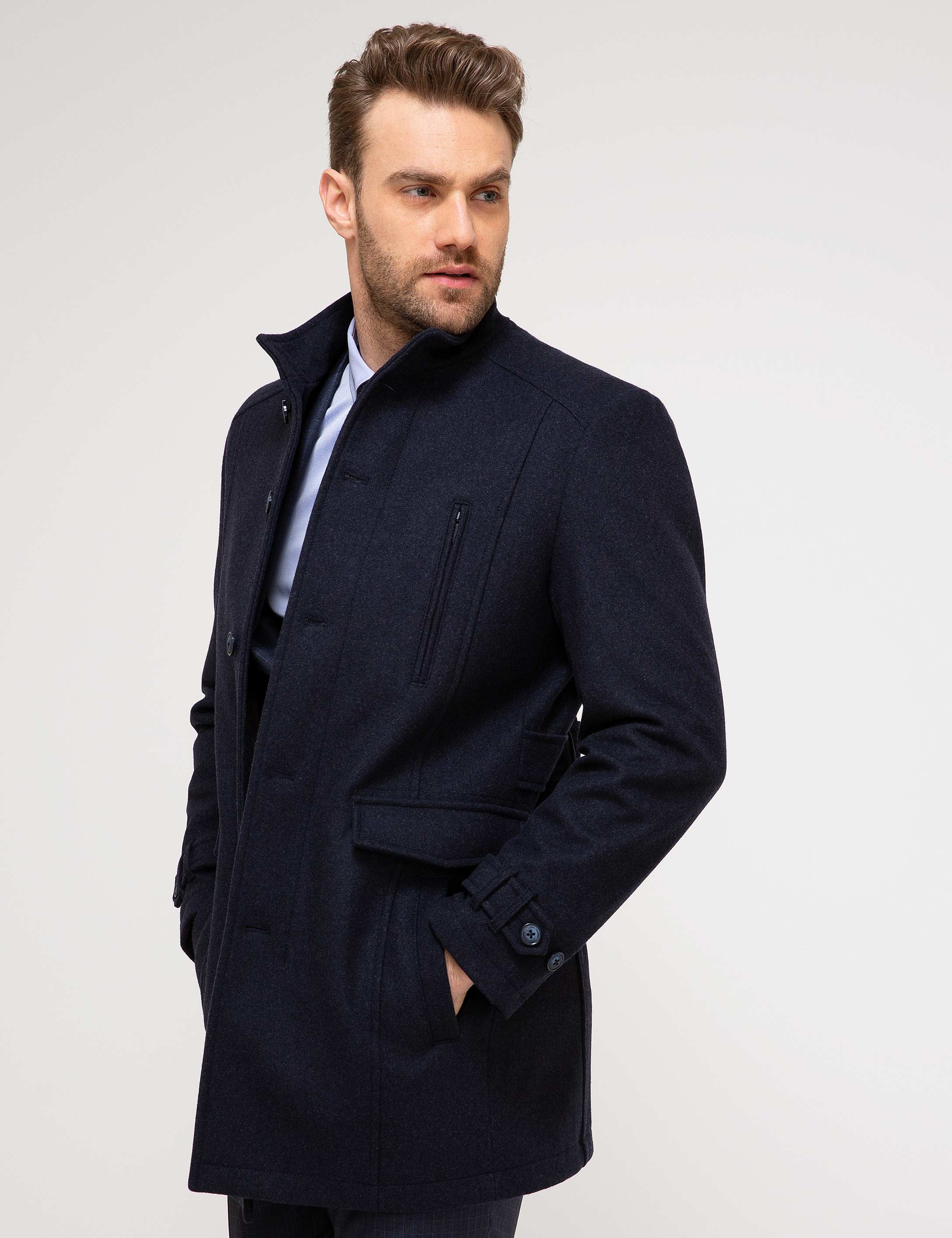 Açık Lacivert Slim Fit Palto - Image 1