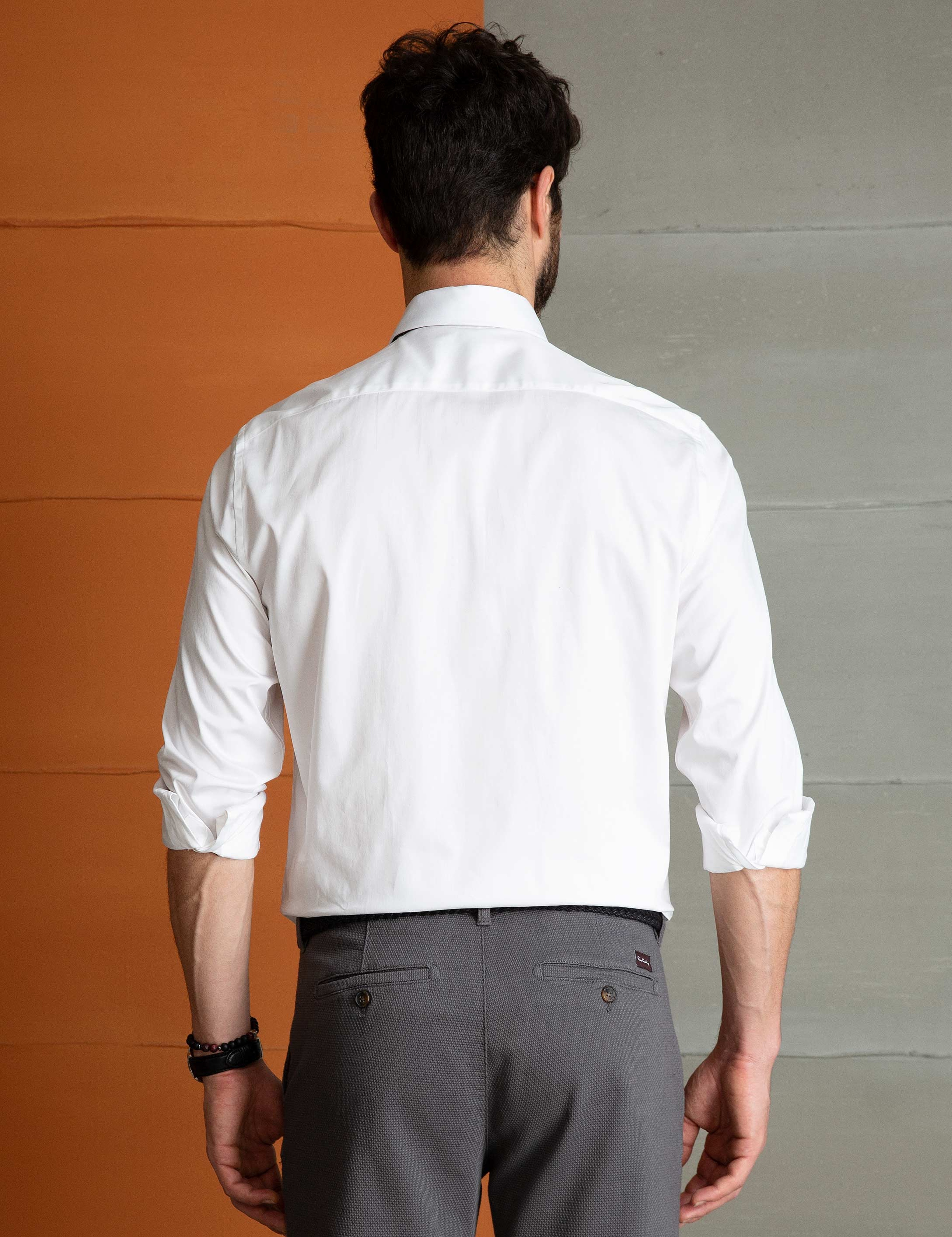 Beyaz Regular Fit Uzun Kollu Basic Gömlek - Image 2