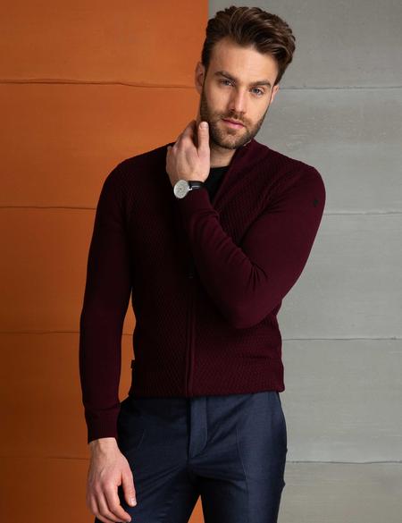 Bordo Slim Fit Triko Hırka - 50197138004