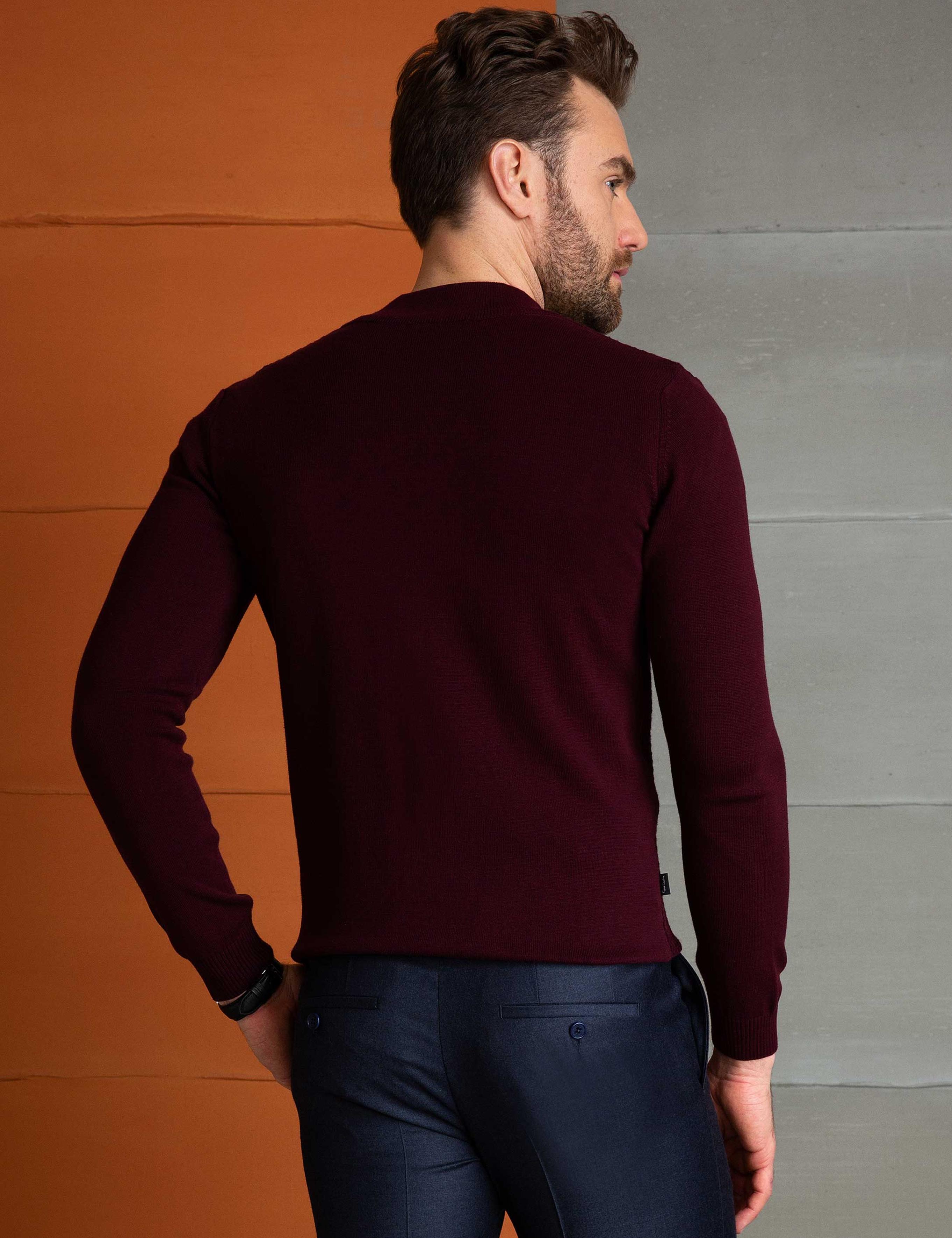 Bordo Slim Fit Triko Hırka