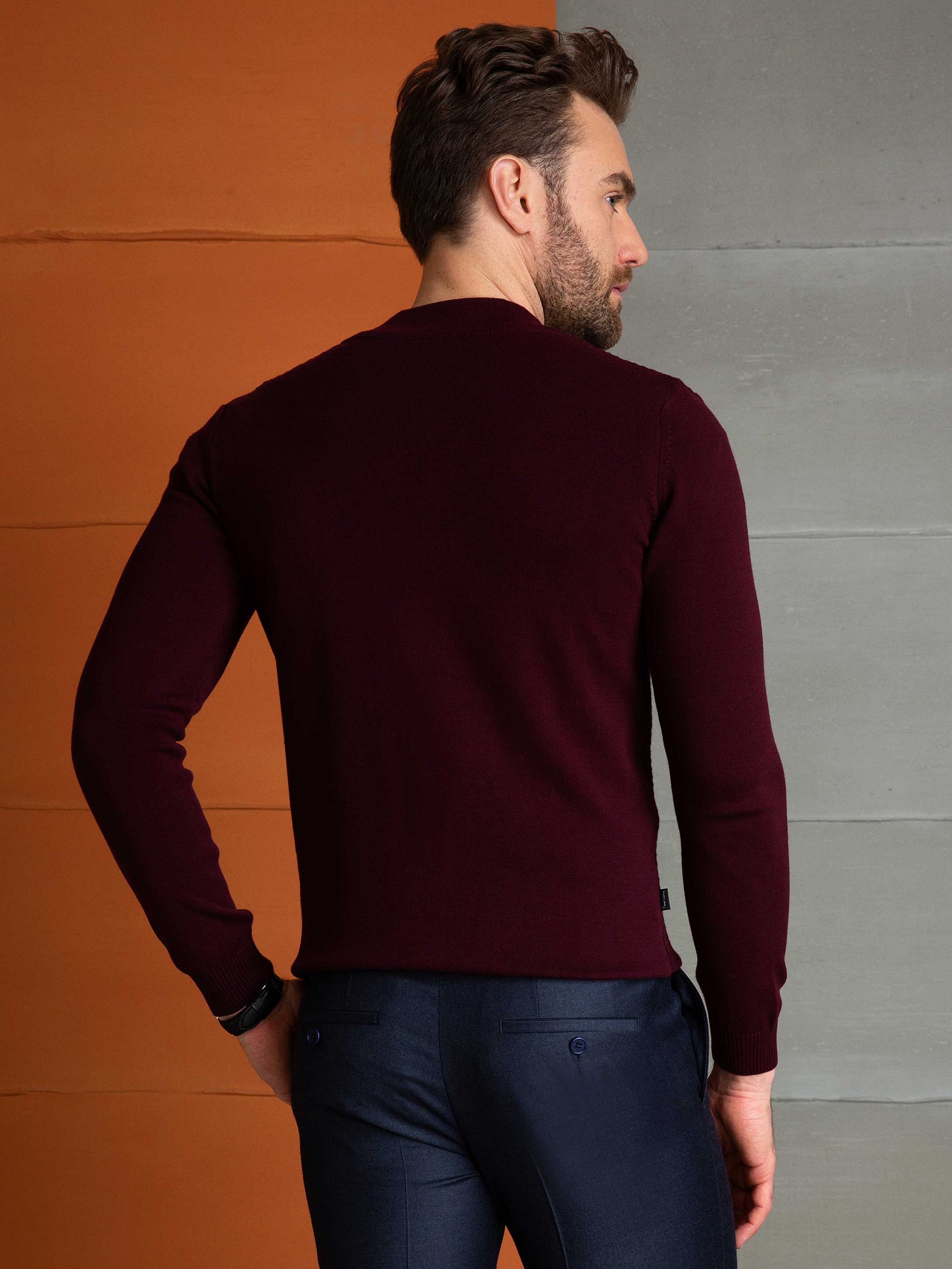Bordo Slim Fit Triko Hırka - Image 3