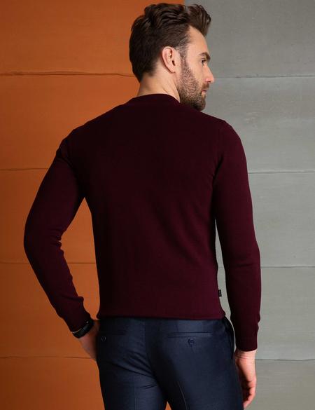 Bordo Slim Fit Triko Hırka - 50197138004