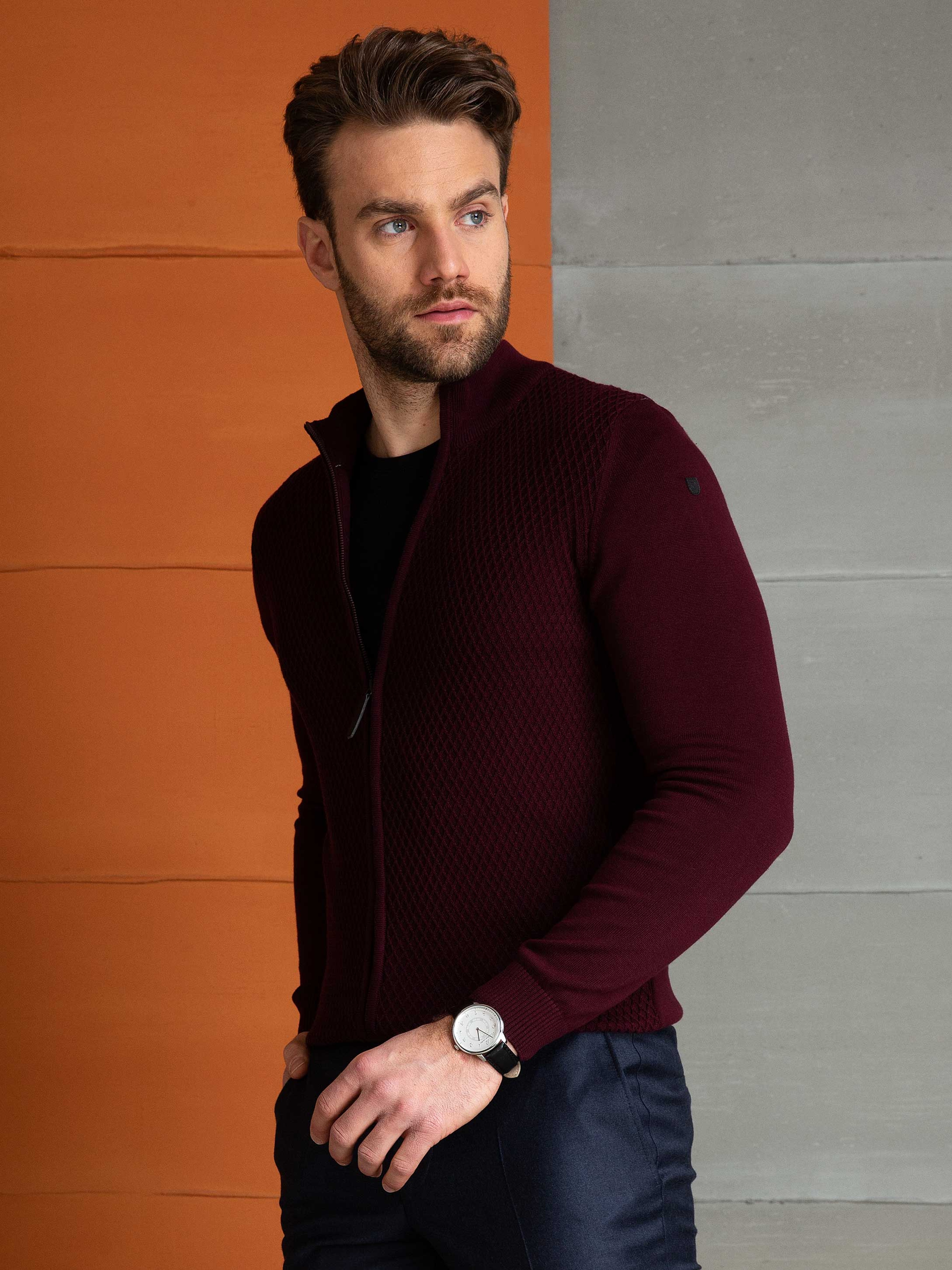 Bordo Slim Fit Triko Hırka - Image 2