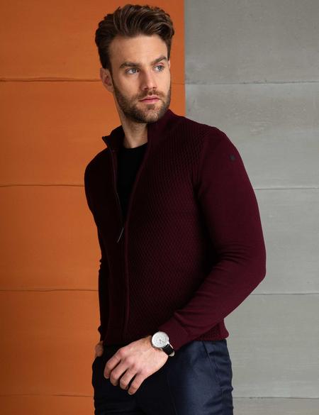 Bordo Slim Fit Triko Hırka - 50197138004