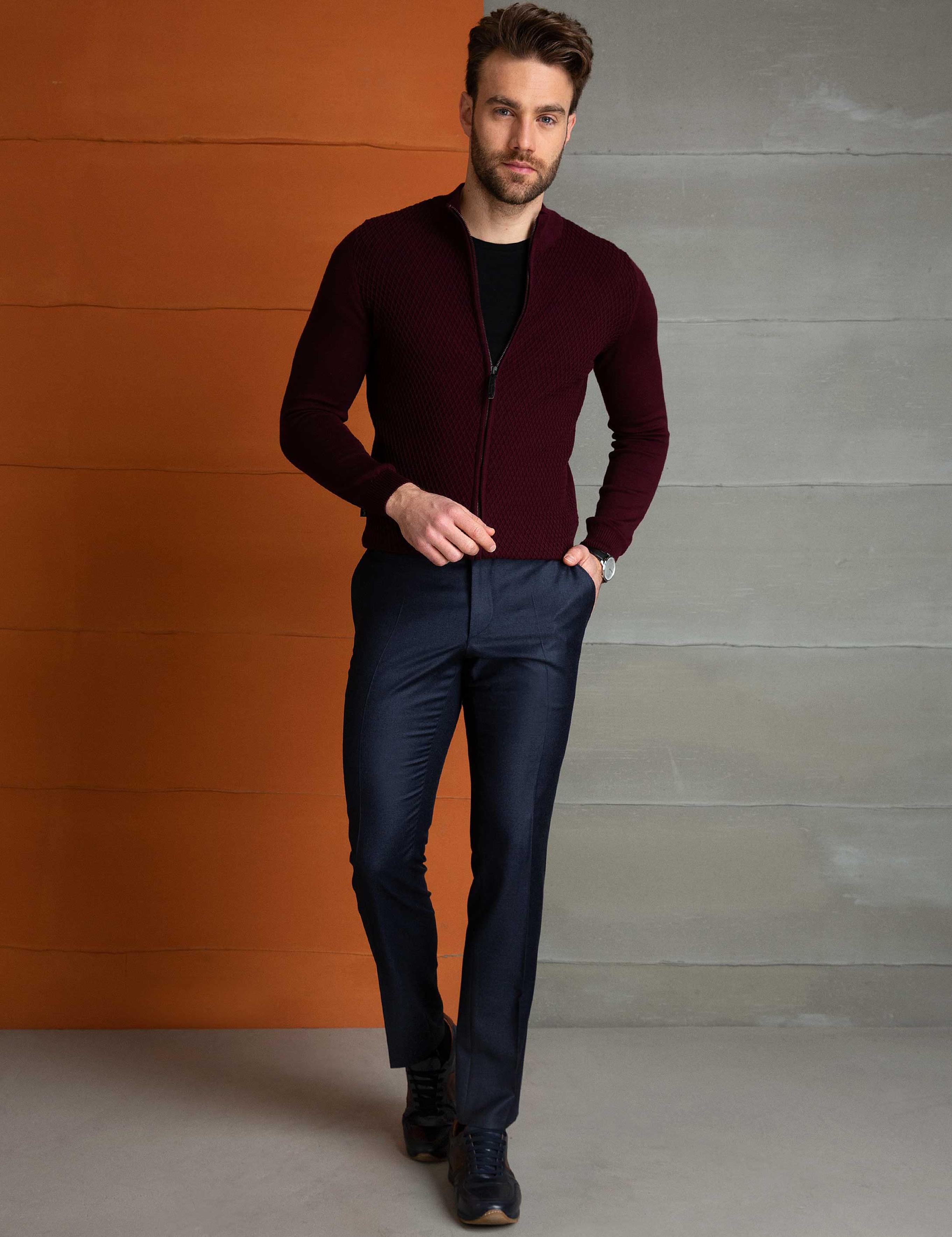 Bordo Slim Fit Triko Hırka