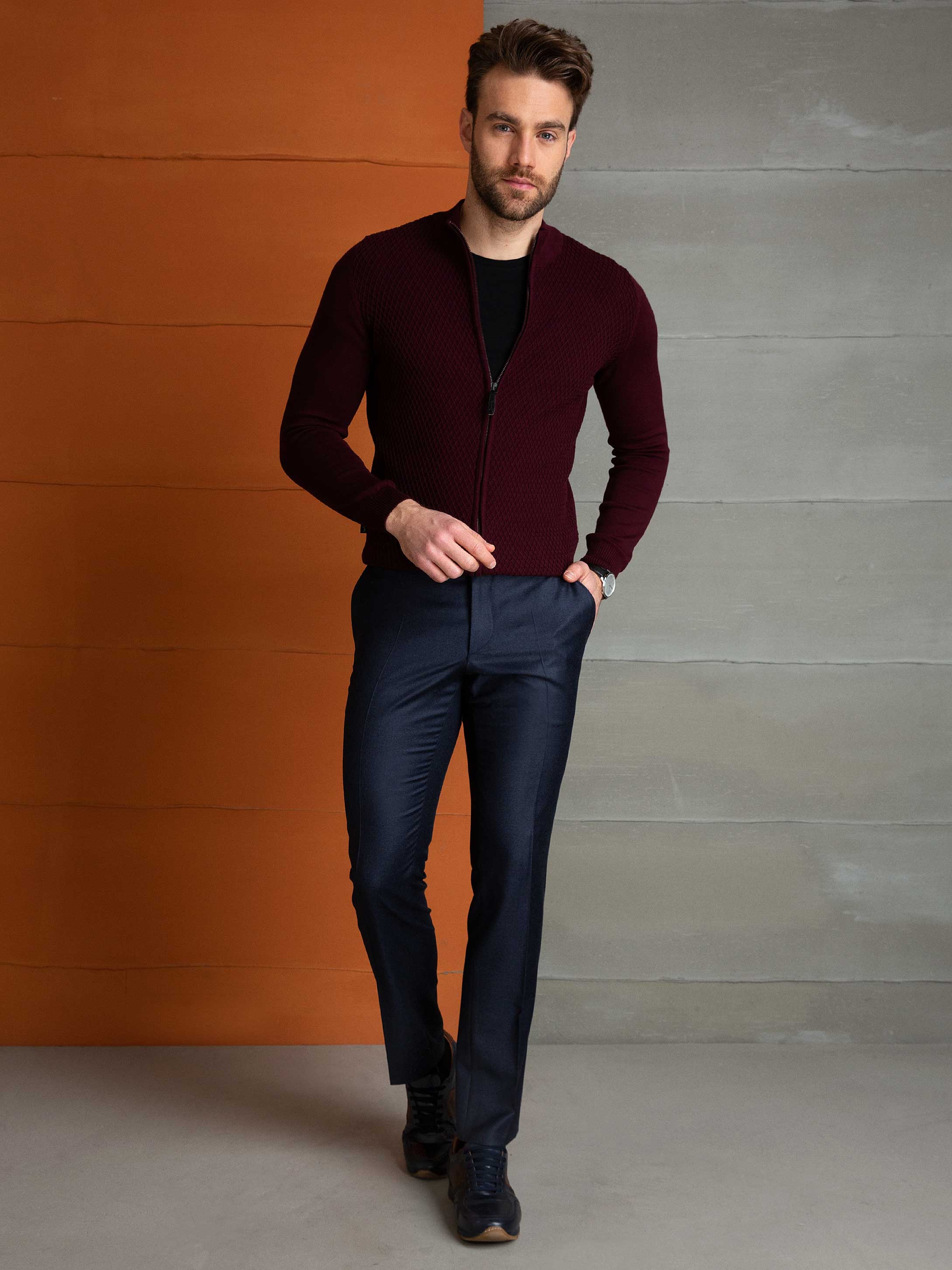 Bordo Slim Fit Triko Hırka - Image 4