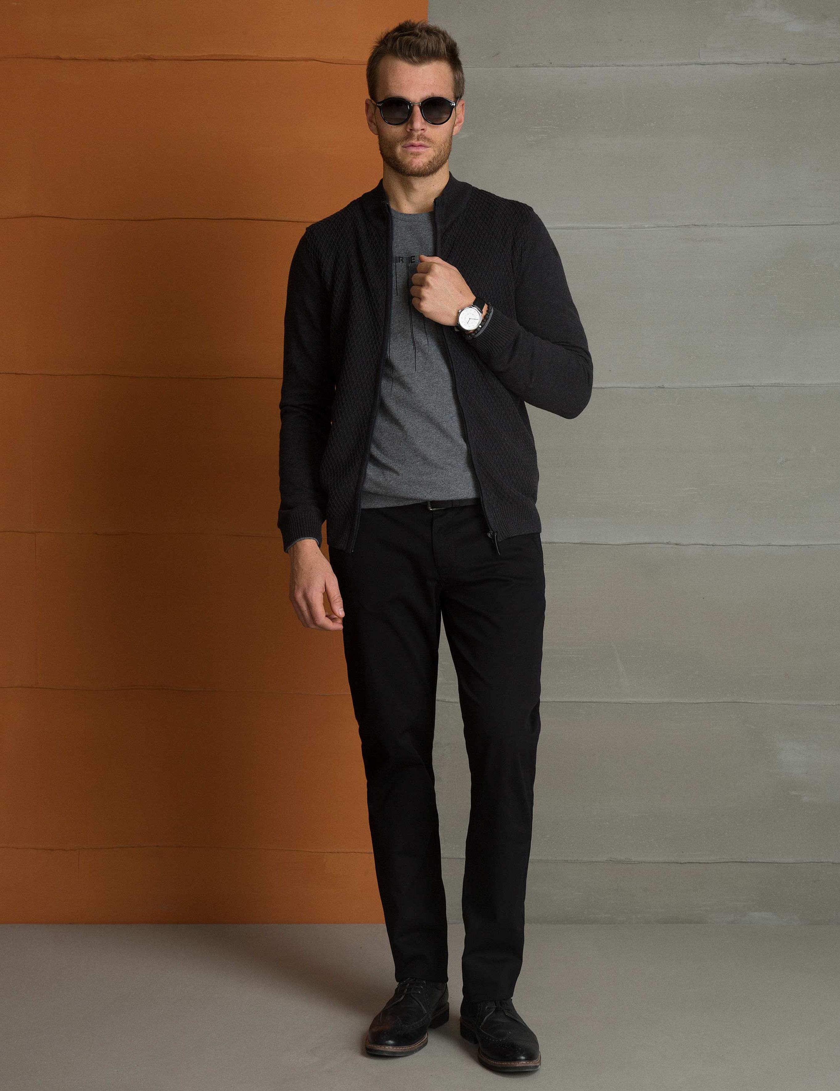 Antrasit Melanj Slim Fit Triko Hırka