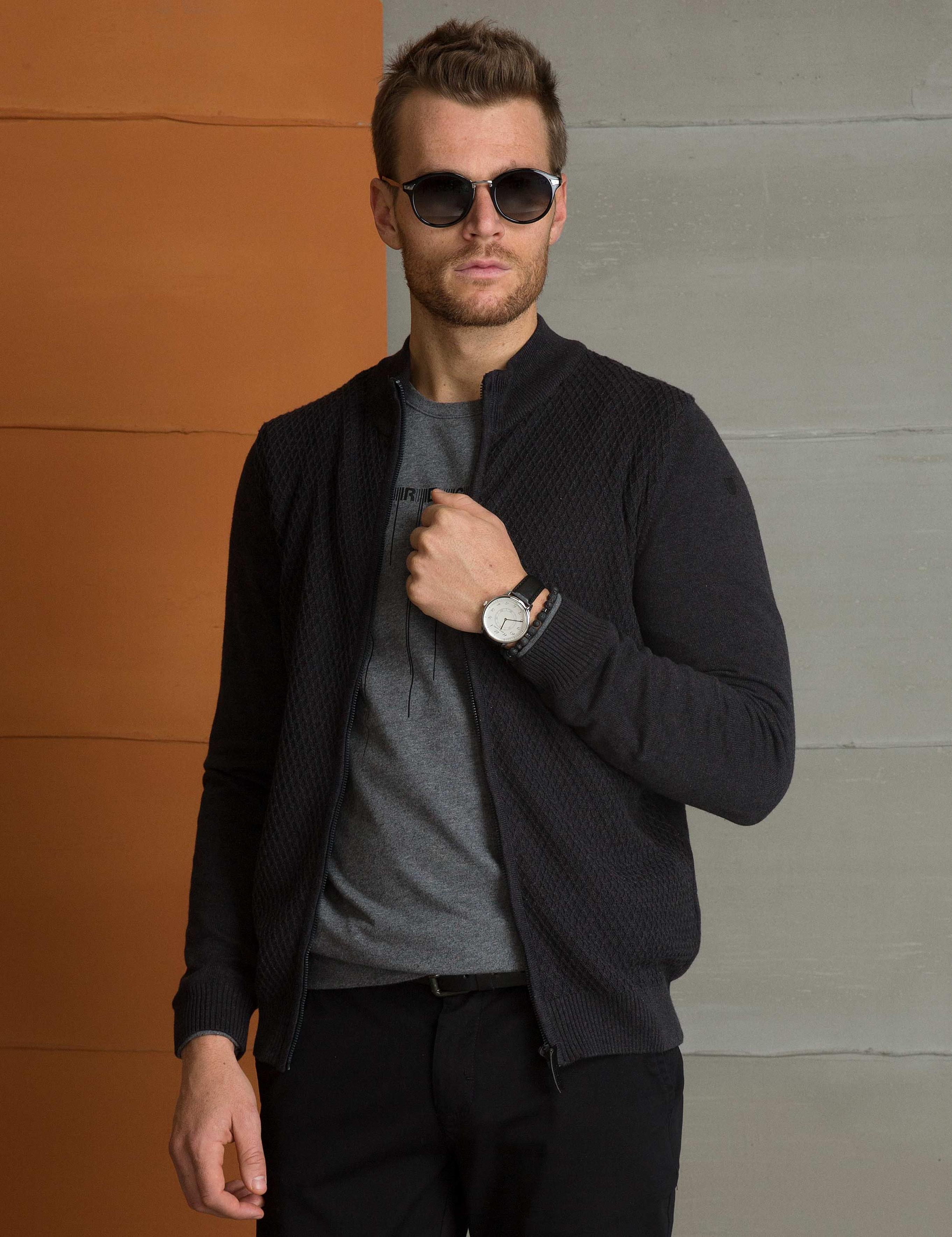 Antrasit Melanj Slim Fit Triko Hırka