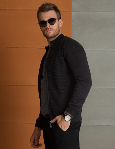 Antrasit Melanj Slim Fit Triko Hırka - 50197138033