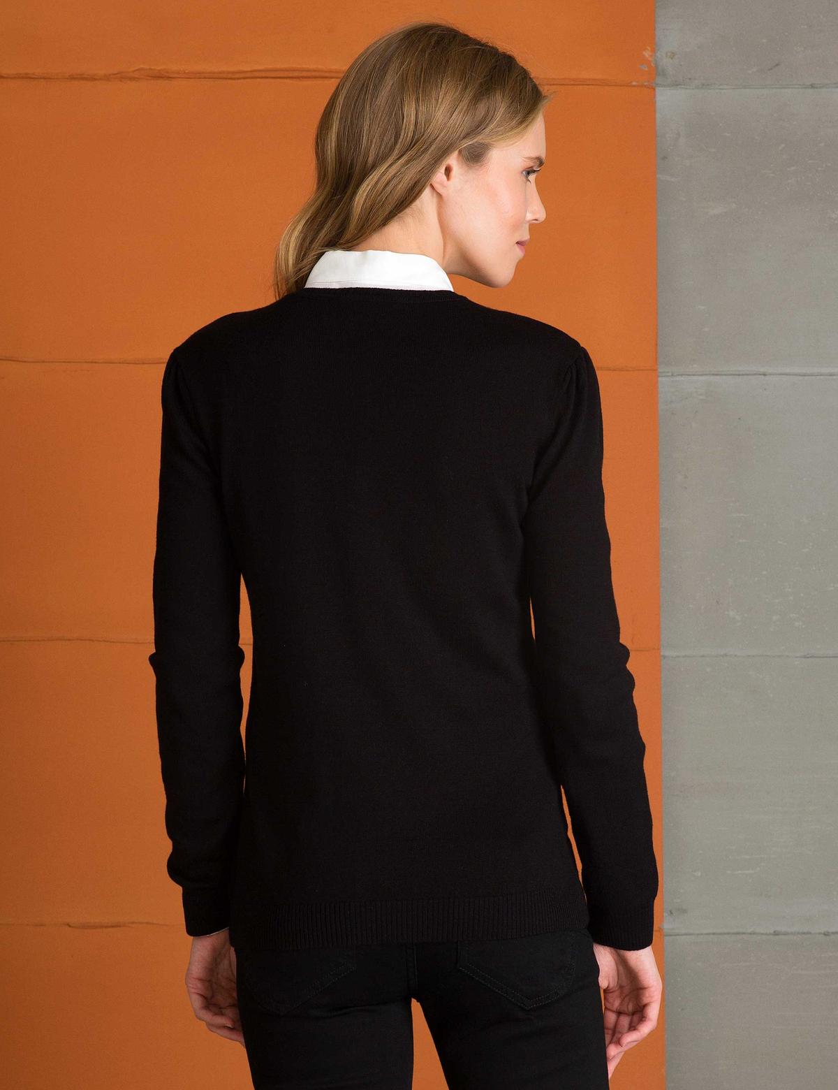 Siyah Slim Fit V Yaka Triko Kazak - 50197143043