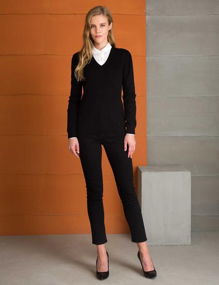 Siyah Slim Fit V Yaka Triko Kazak - 50197143043