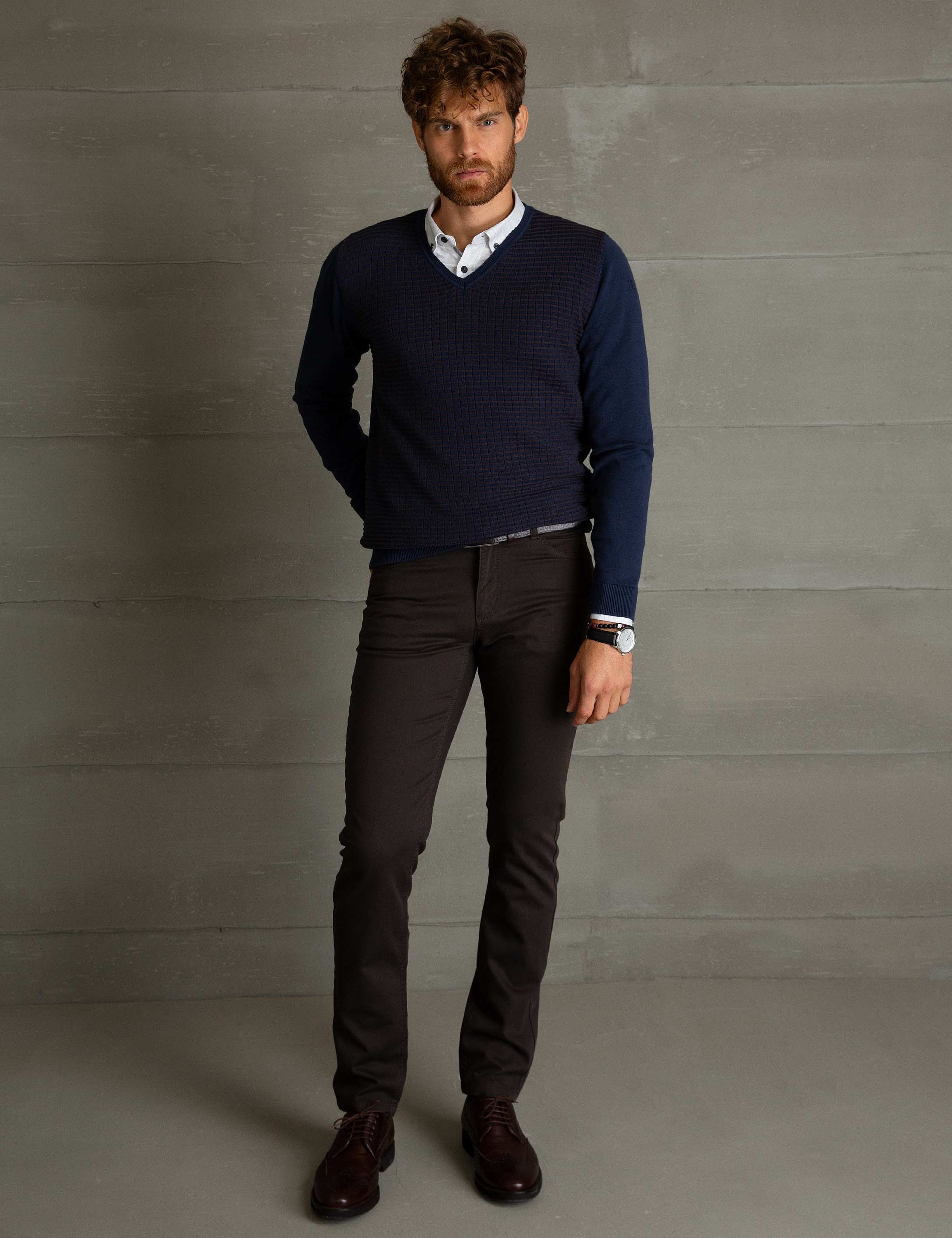 Lacivert Slim Fit Triko Kazak