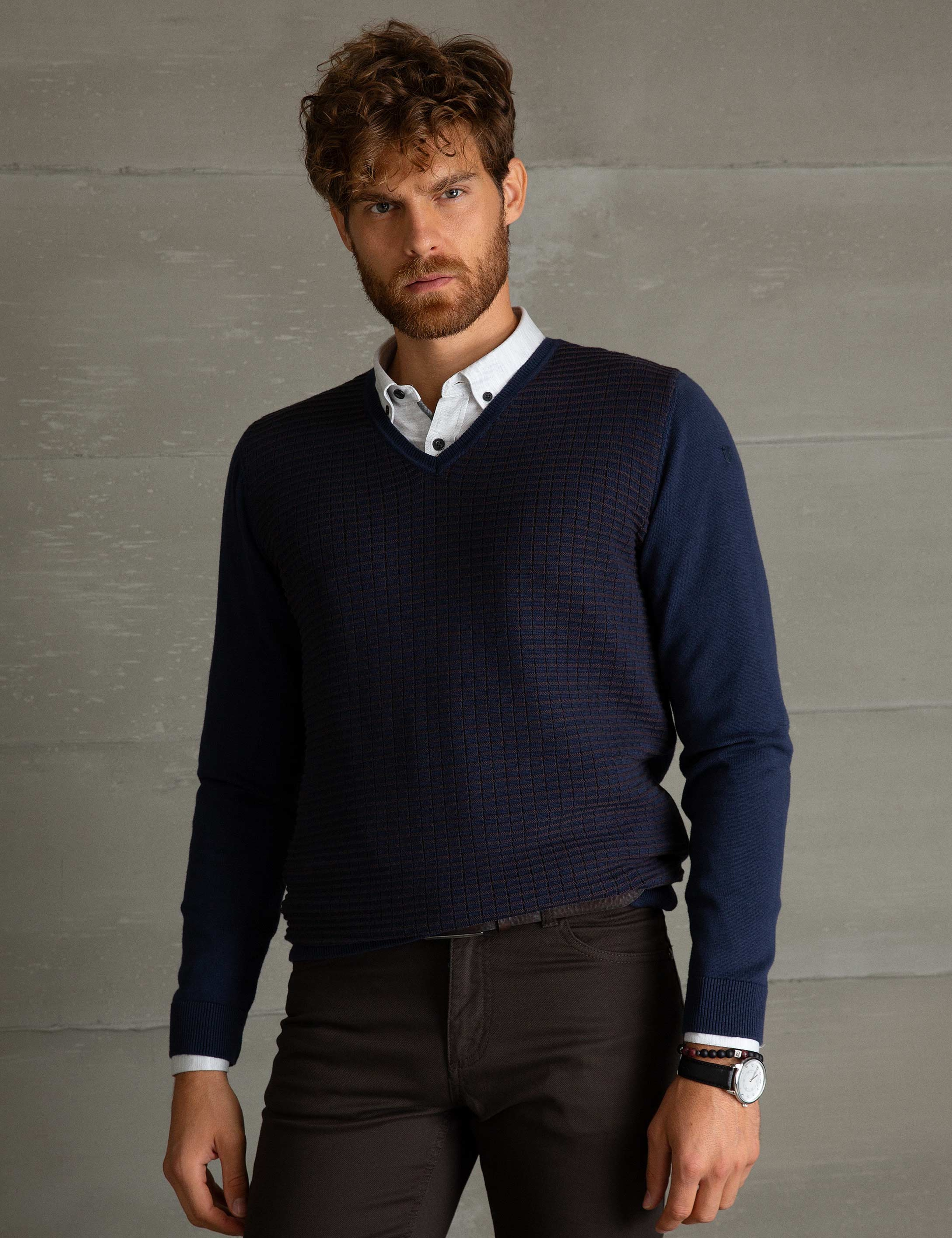 Lacivert Slim Fit Triko Kazak