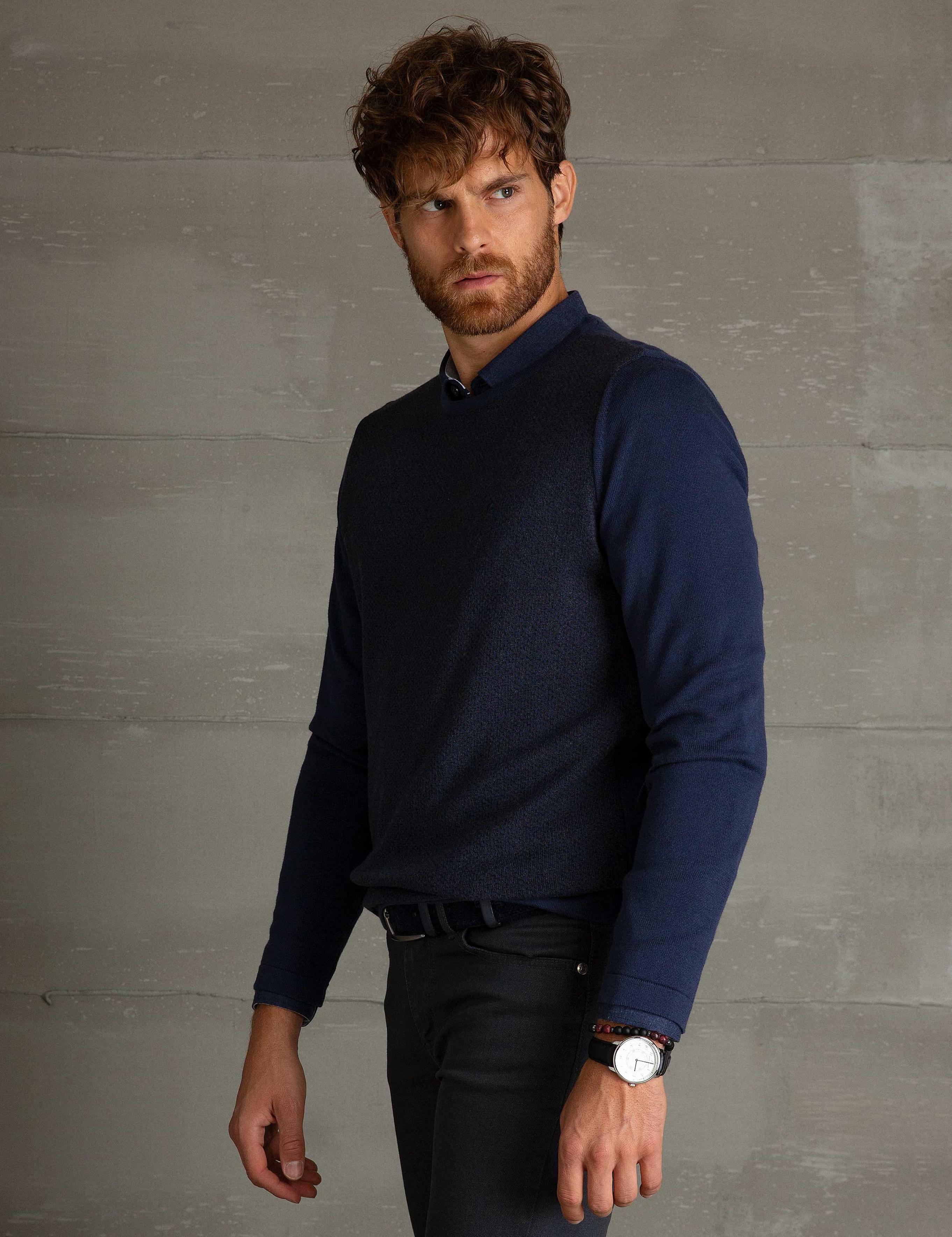 Lacivert Slim Fit Triko Kazak