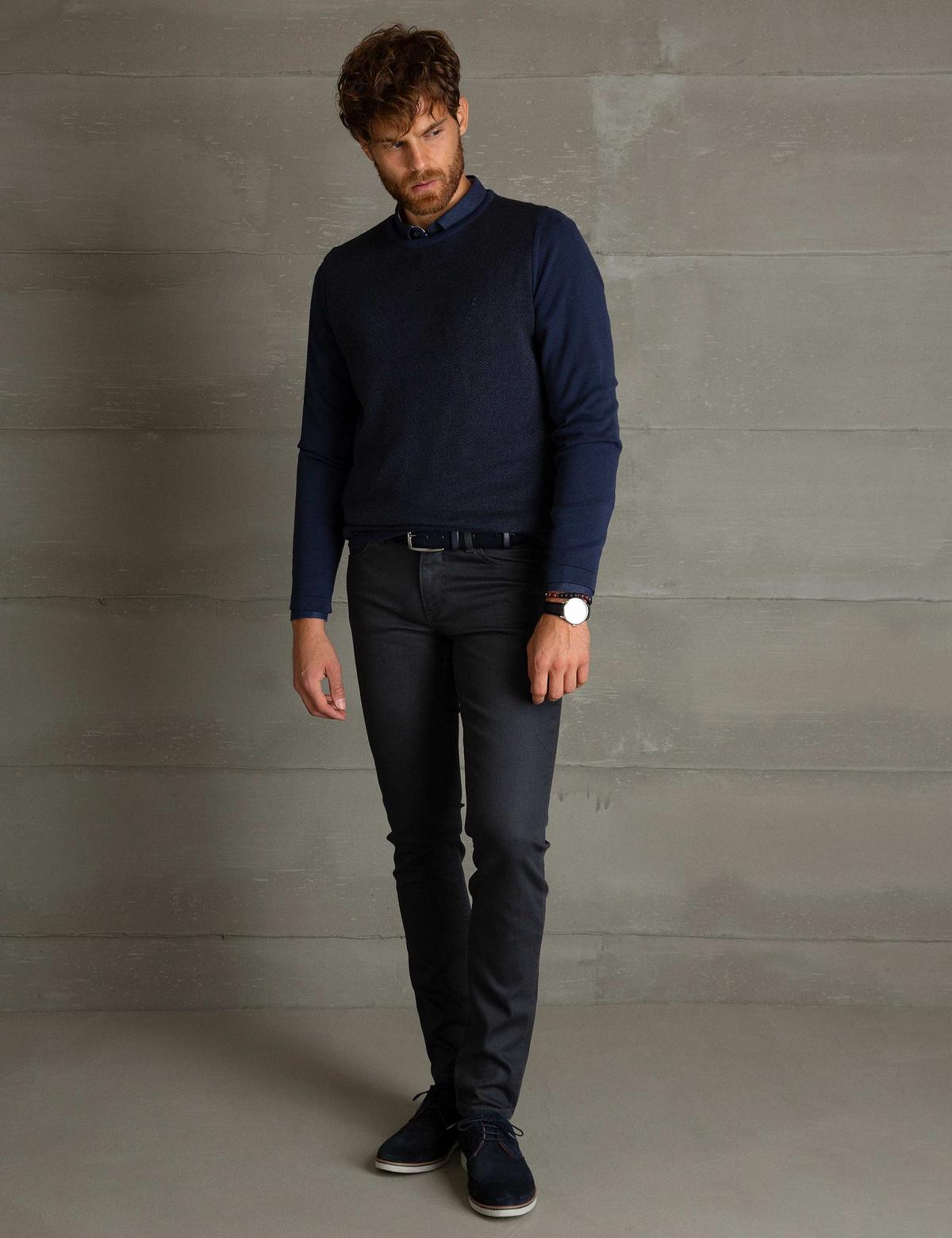 Lacivert Slim Fit Triko Kazak