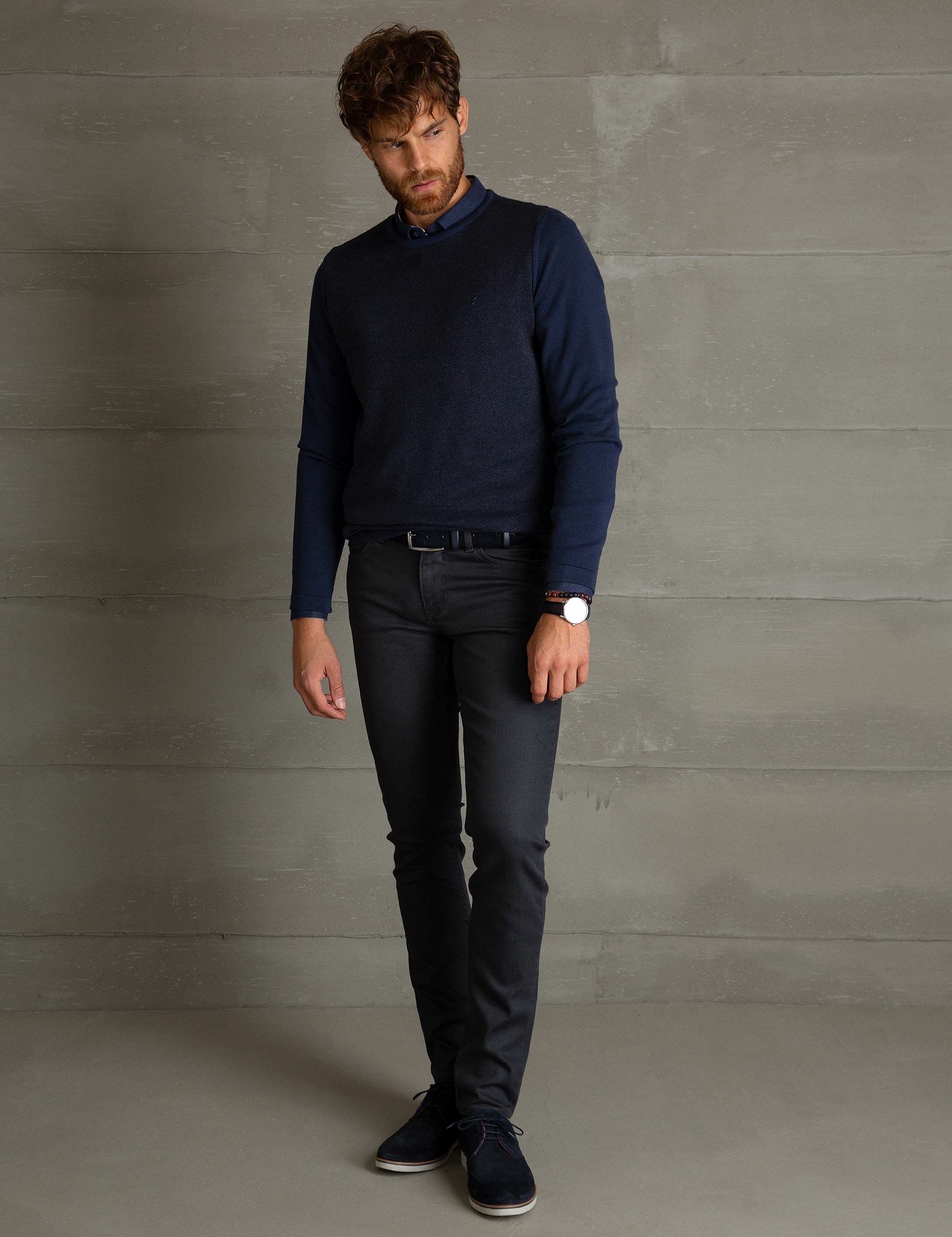 Lacivert Slim Fit Triko Kazak