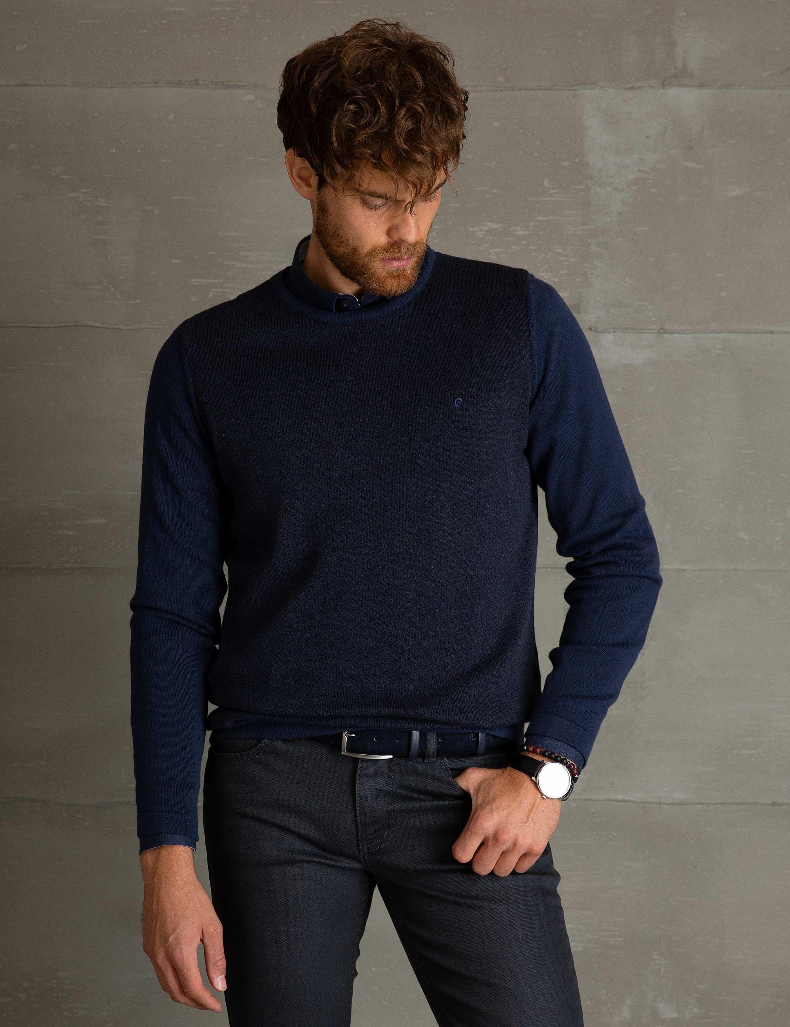 Lacivert Slim Fit Triko Kazak