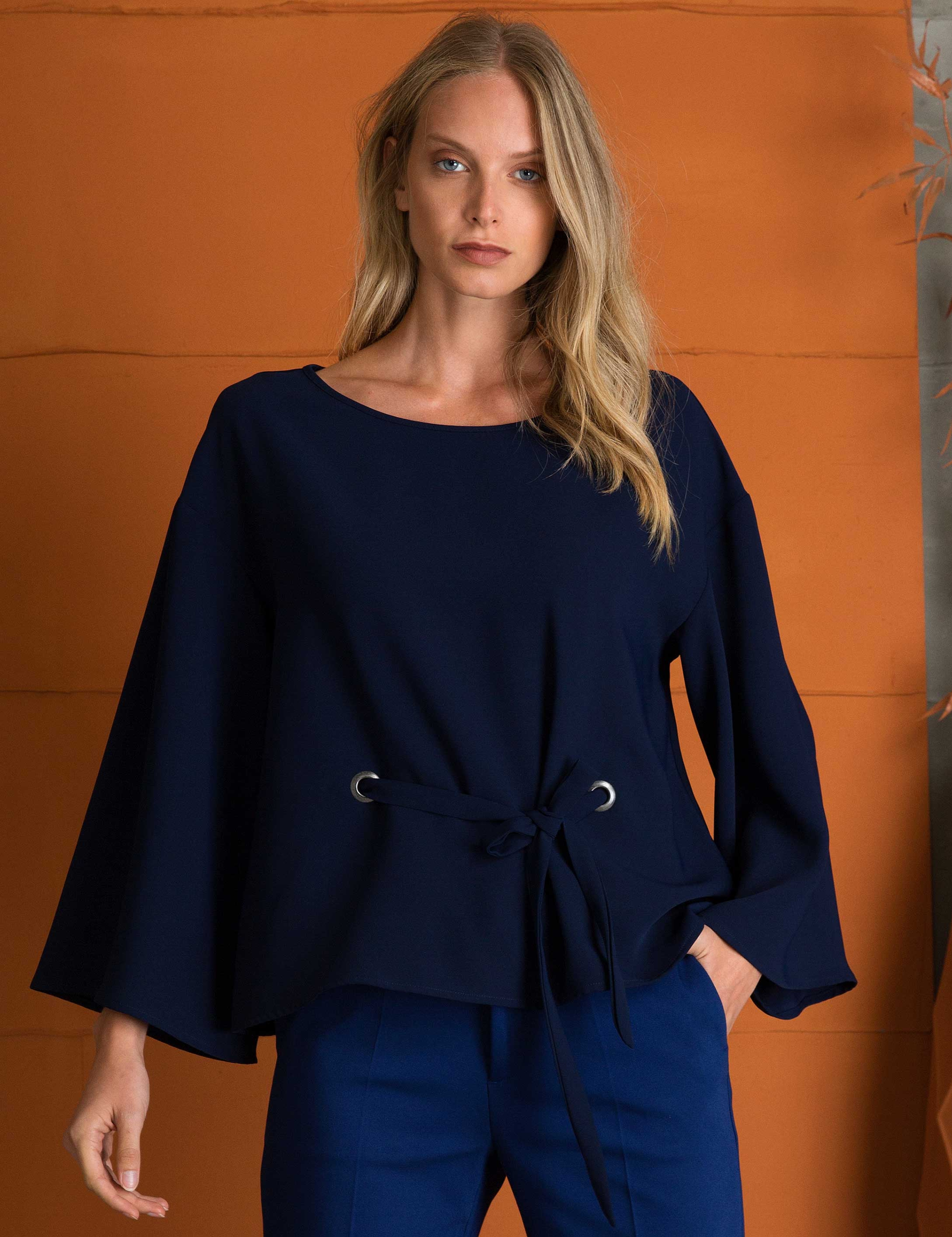 Lacivert Oversize Uzun Kollu Gömlek